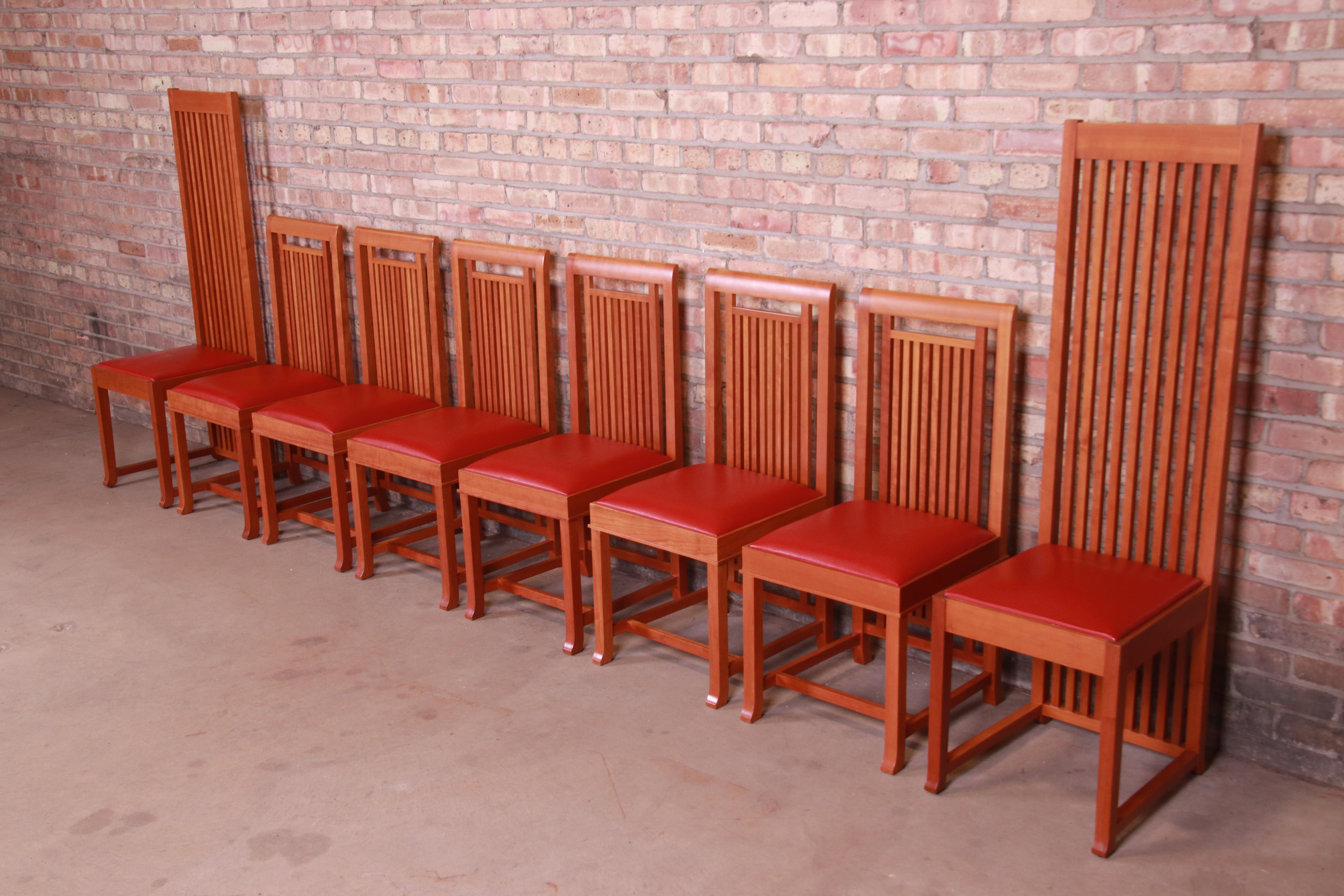 Italian Frank Lloyd Wright for Cassina Arts & Crafts Dining Chairs, Set of Eight