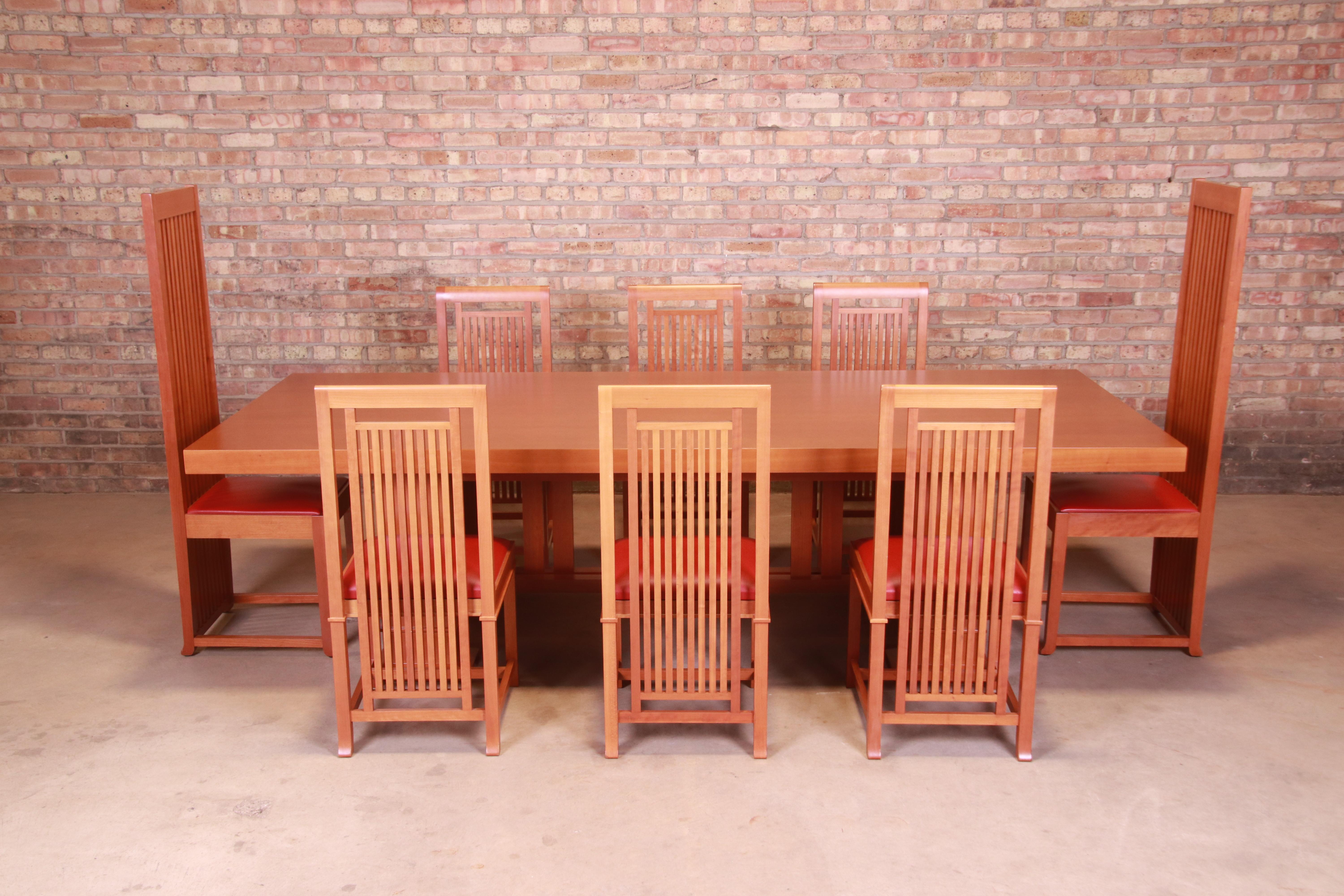 An exceptional Arts & Crafts style dining set set, including: six iconic 