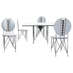 Frank Lloyd Wright for Cassina Midway 2 and 3 Enameled Steel Dining Set Gray