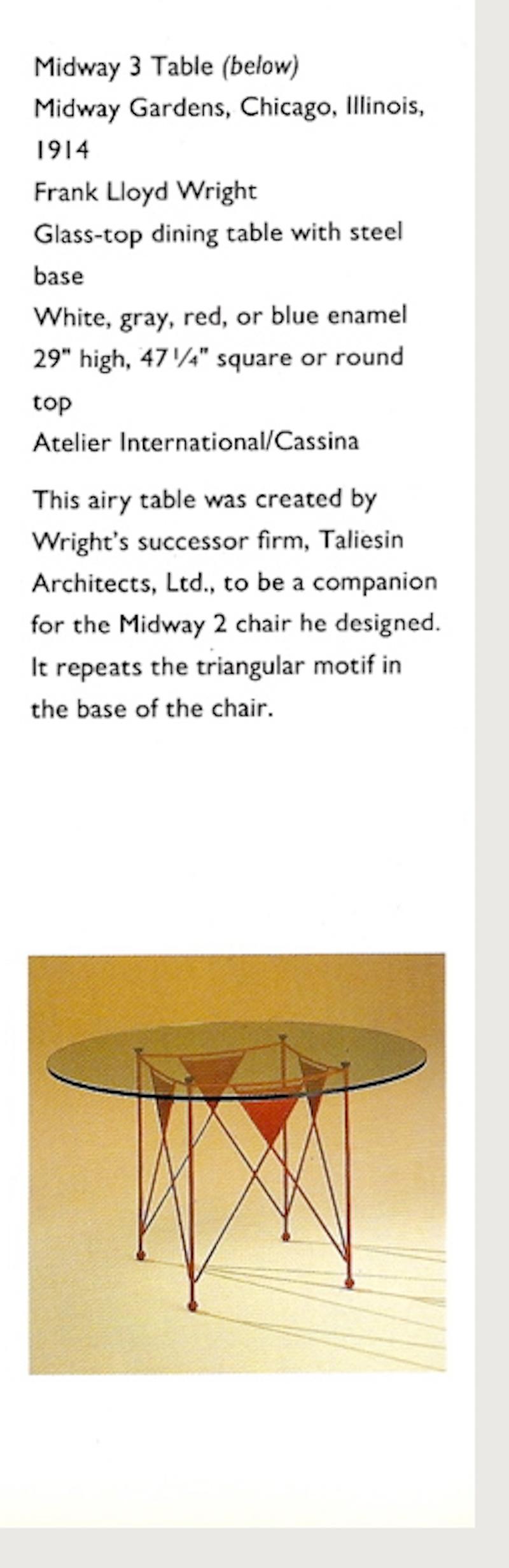 Frank Lloyd Wright for Cassina Midway 2 and 3 Enameled Steel Dining Set Gray 3