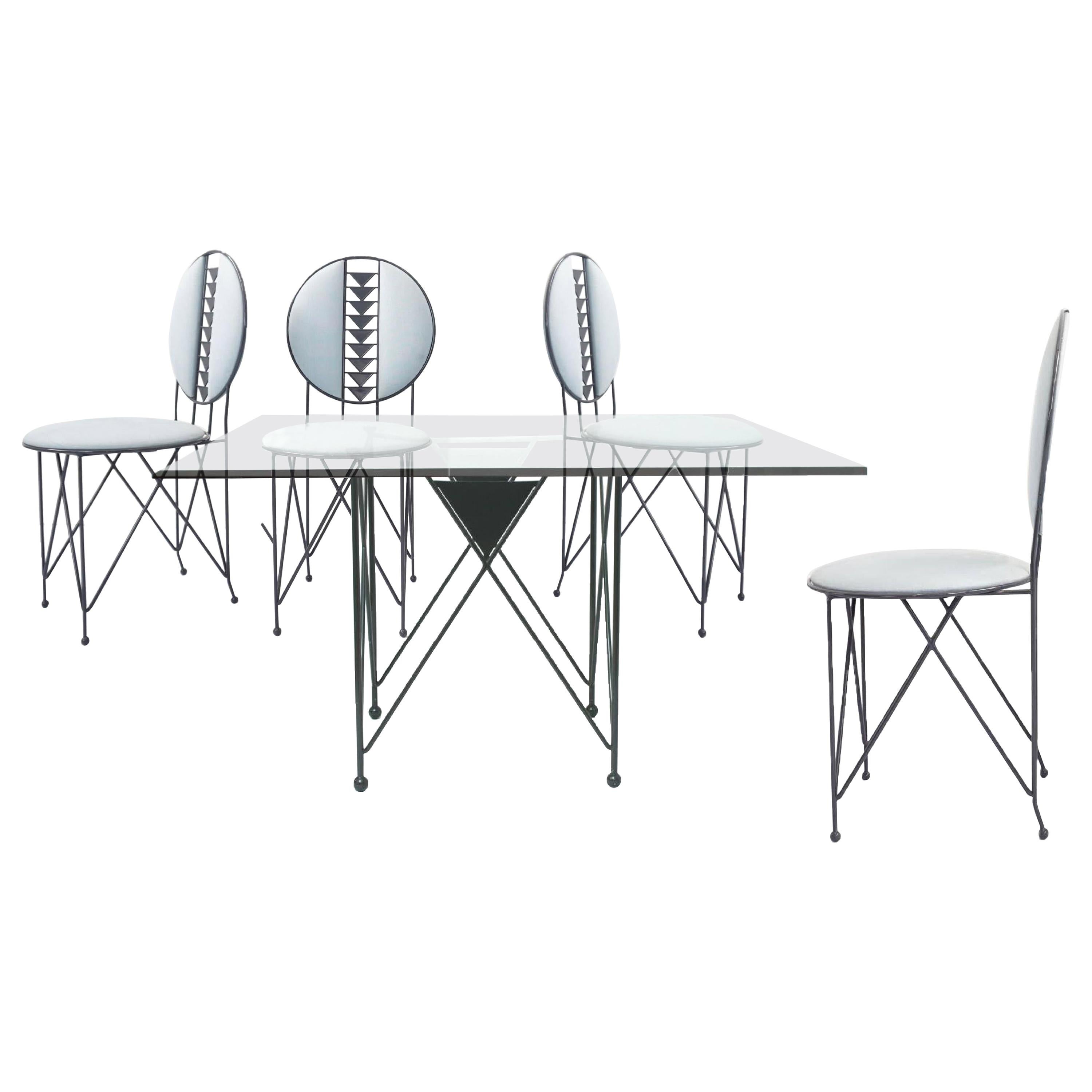Frank Lloyd Wright for Cassina Midway 2 and 3 Enameled Steel Dining Set Gray 10