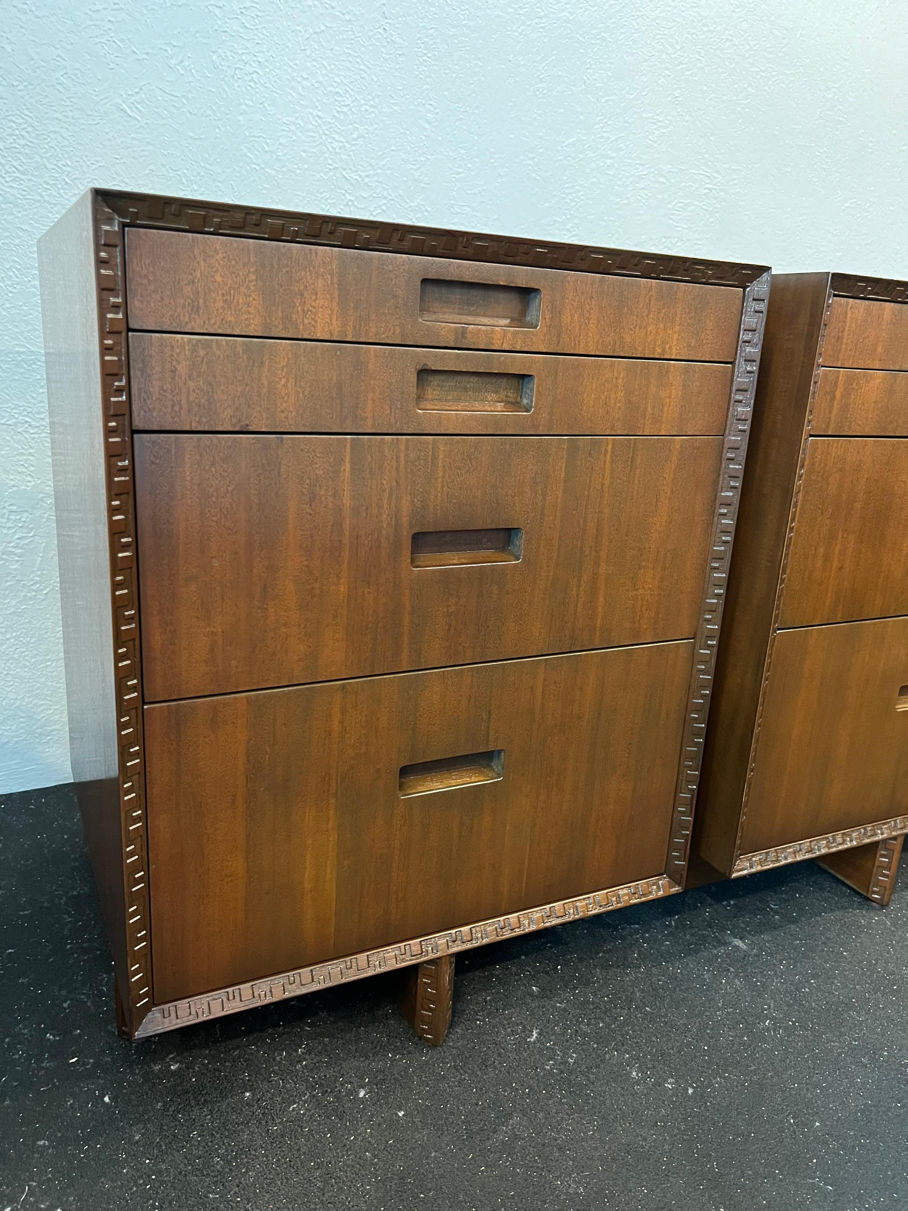 Mahogany Frank Lloyd Wright for Heritage Henredon “Taliesin” Cabinets- A Pair For Sale