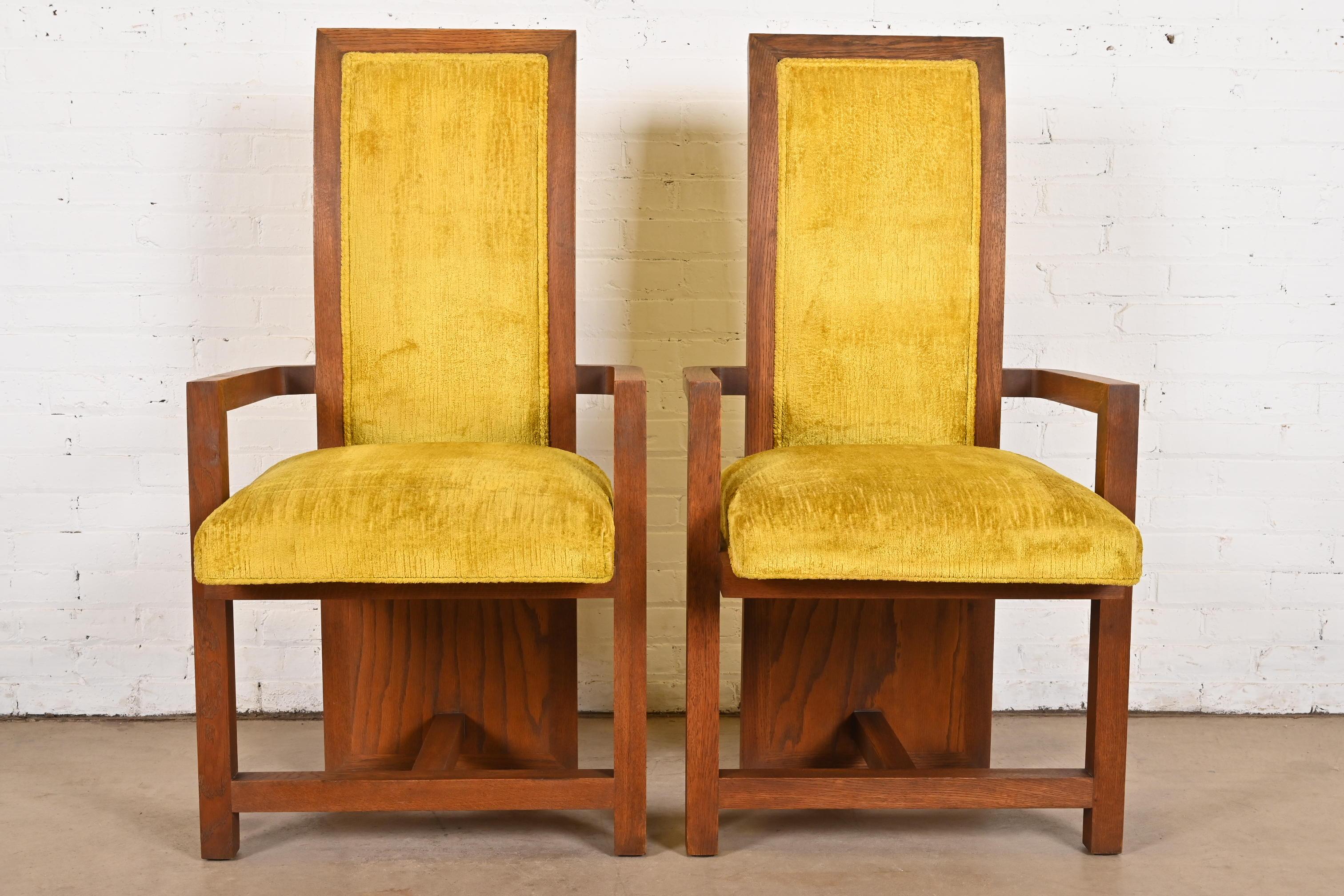 Mid-Century Modern Frank Lloyd Wright for Heritage Henredon Taliesin High Back Armchairs, Pair For Sale