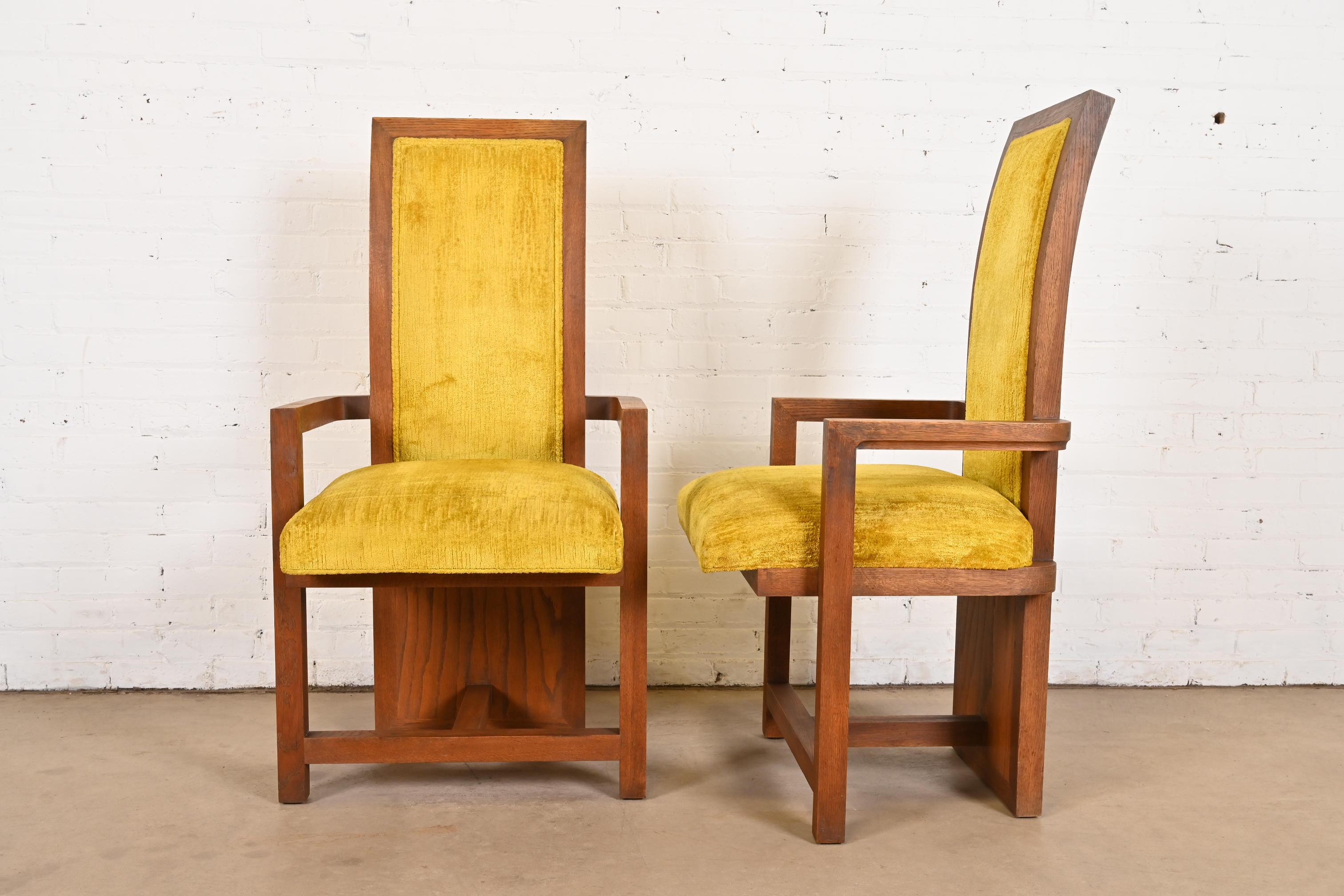 Upholstery Frank Lloyd Wright for Heritage Henredon Taliesin High Back Armchairs, Pair For Sale