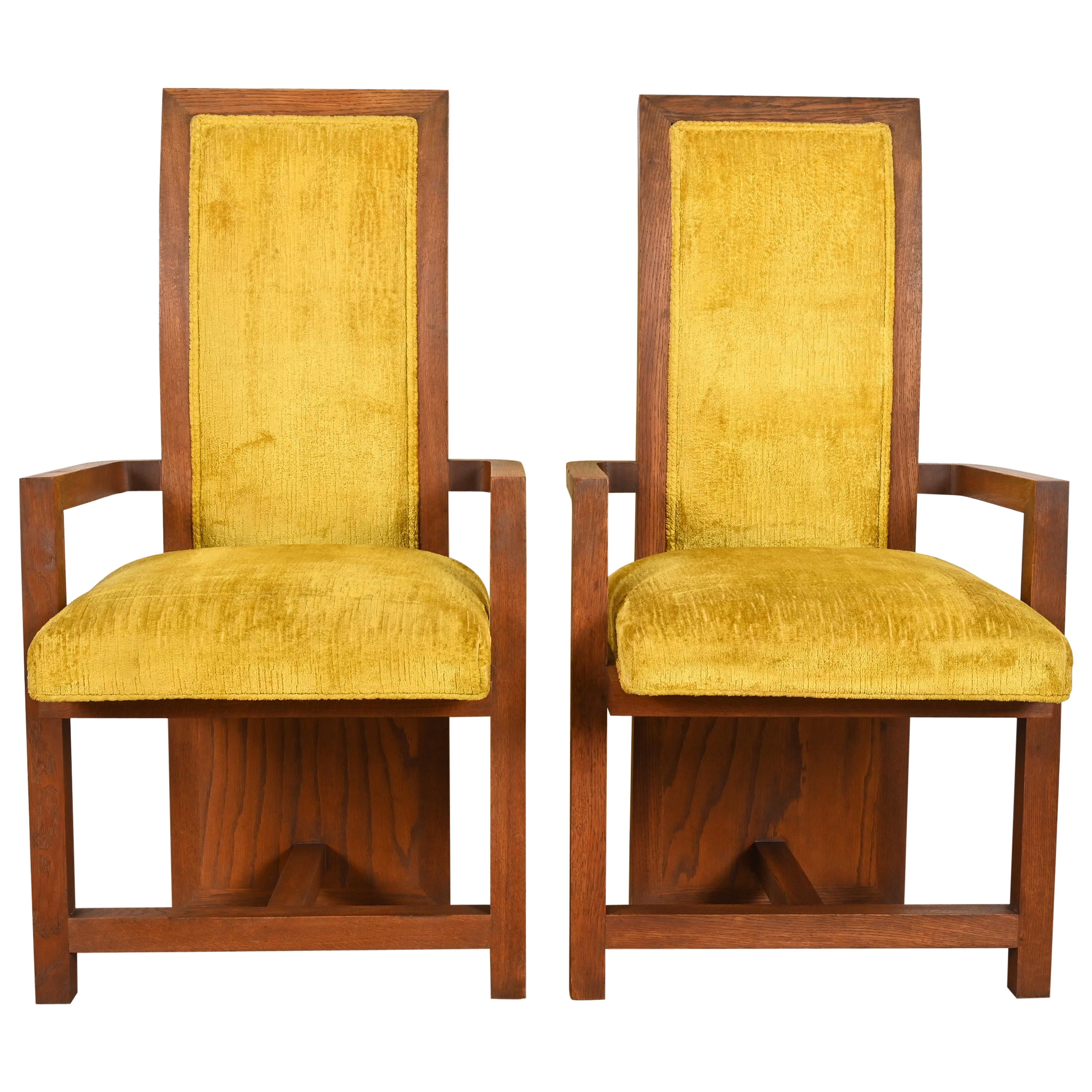 Frank Lloyd Wright for Heritage Henredon Taliesin High Back Armchairs, Pair