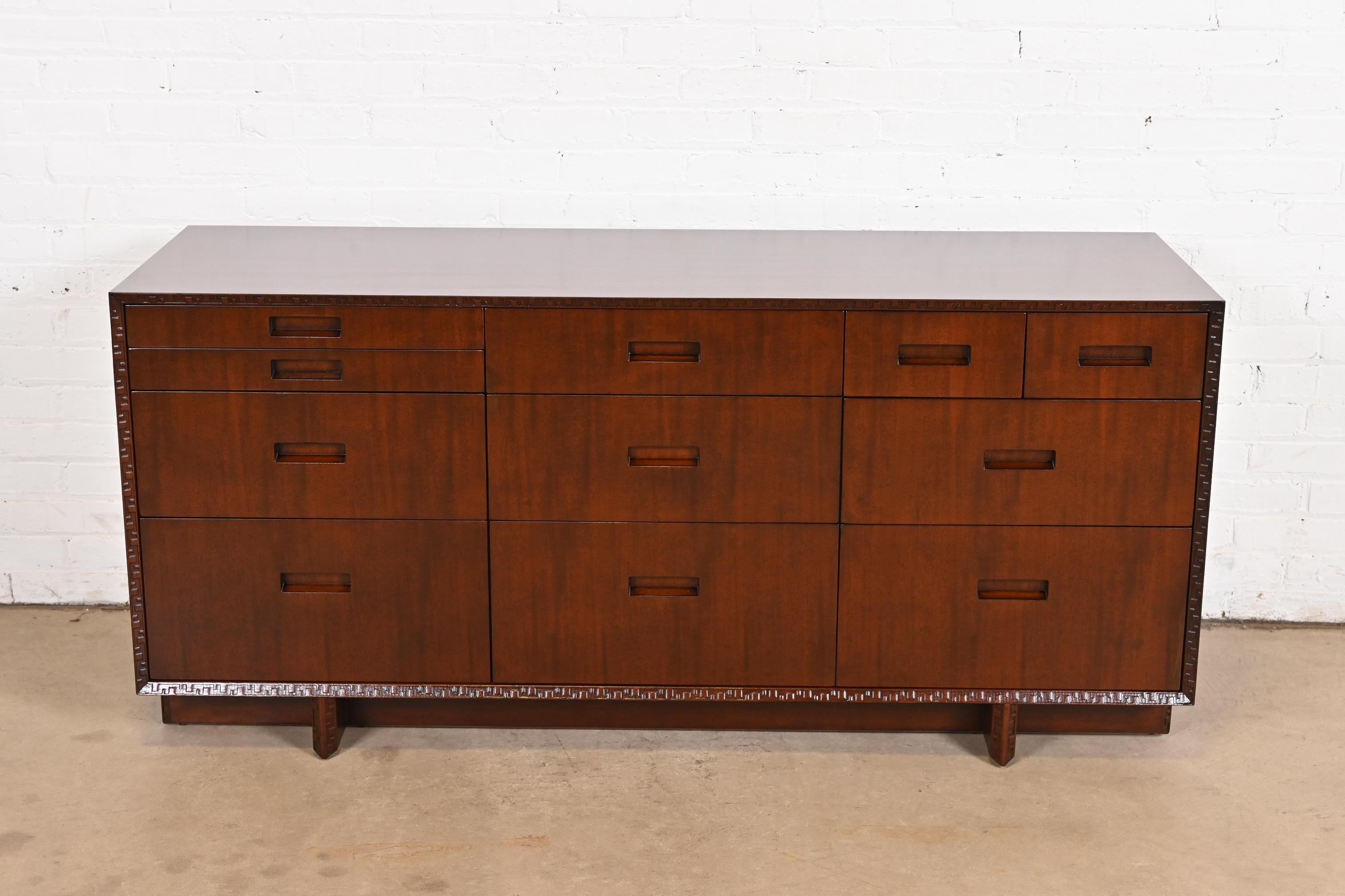 Mid-Century Modern Frank Lloyd Wright for Heritage Henredon Taliesin Mahogany Dresser or Credenza