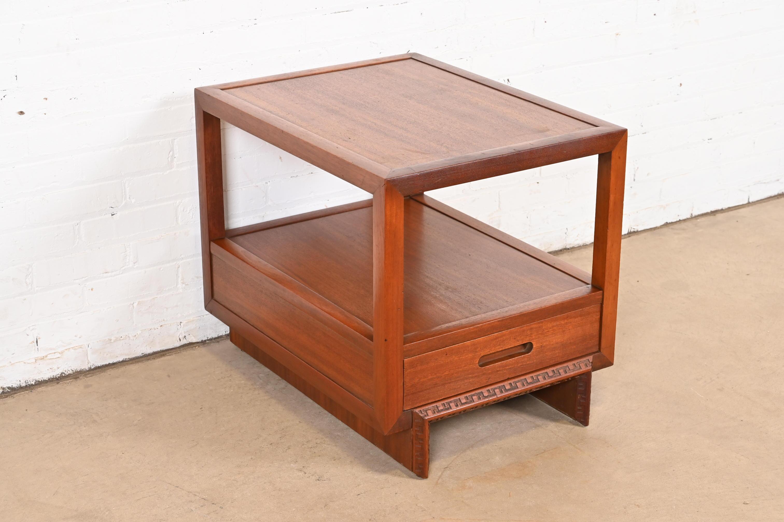 Mid-Century Modern Frank Lloyd Wright for Heritage Henredon Taliesin Mahogany Nightstand, 1950s For Sale