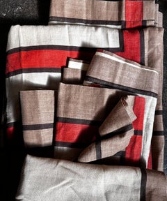 Frank Lloyd Wright for Schumacher Design 103: Brown & Red Linen Large Panel 1955