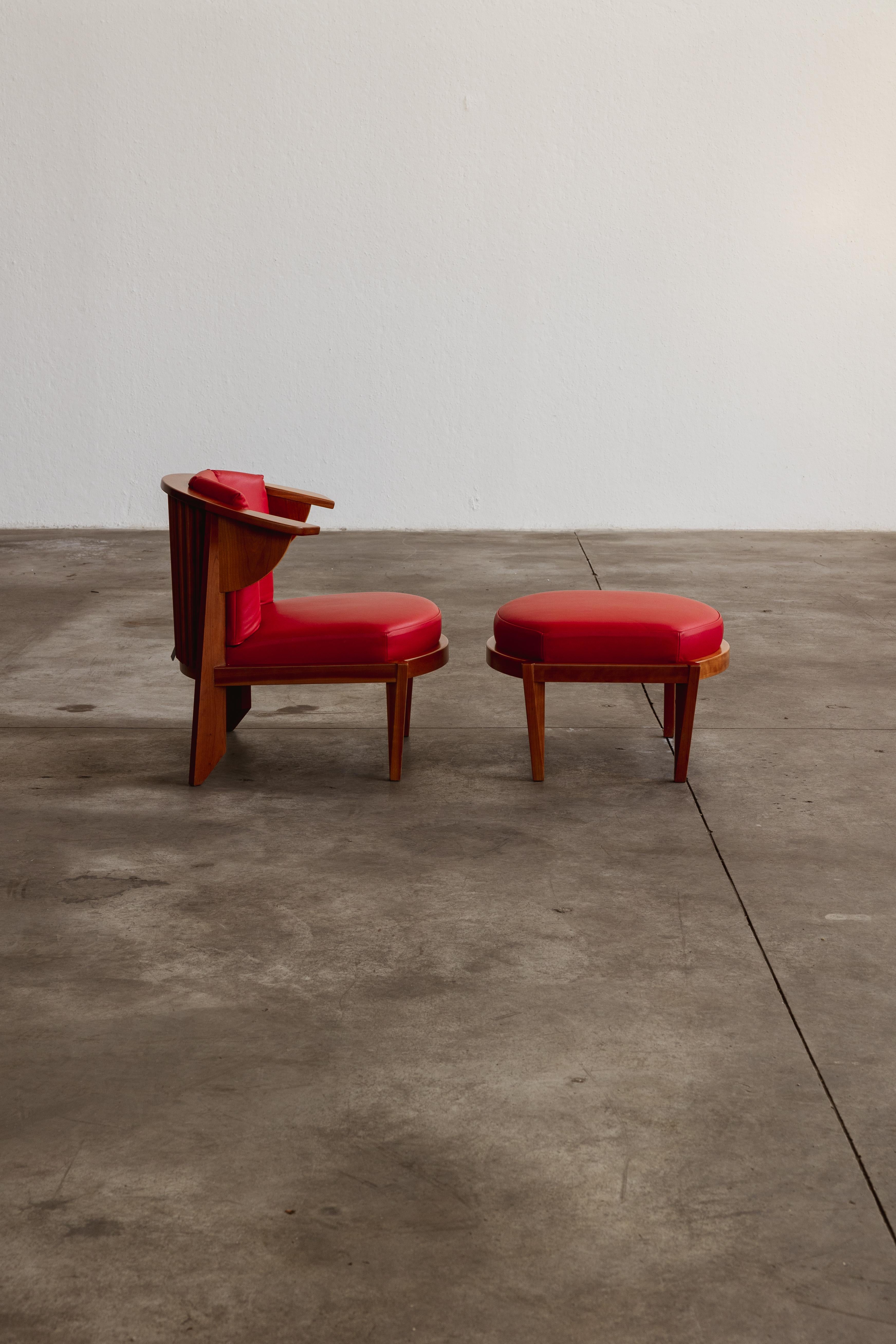Frank Lloyd Wright Friedman Lounge-Sessel für Cassina, rotes Leder, 1956 im Angebot 4