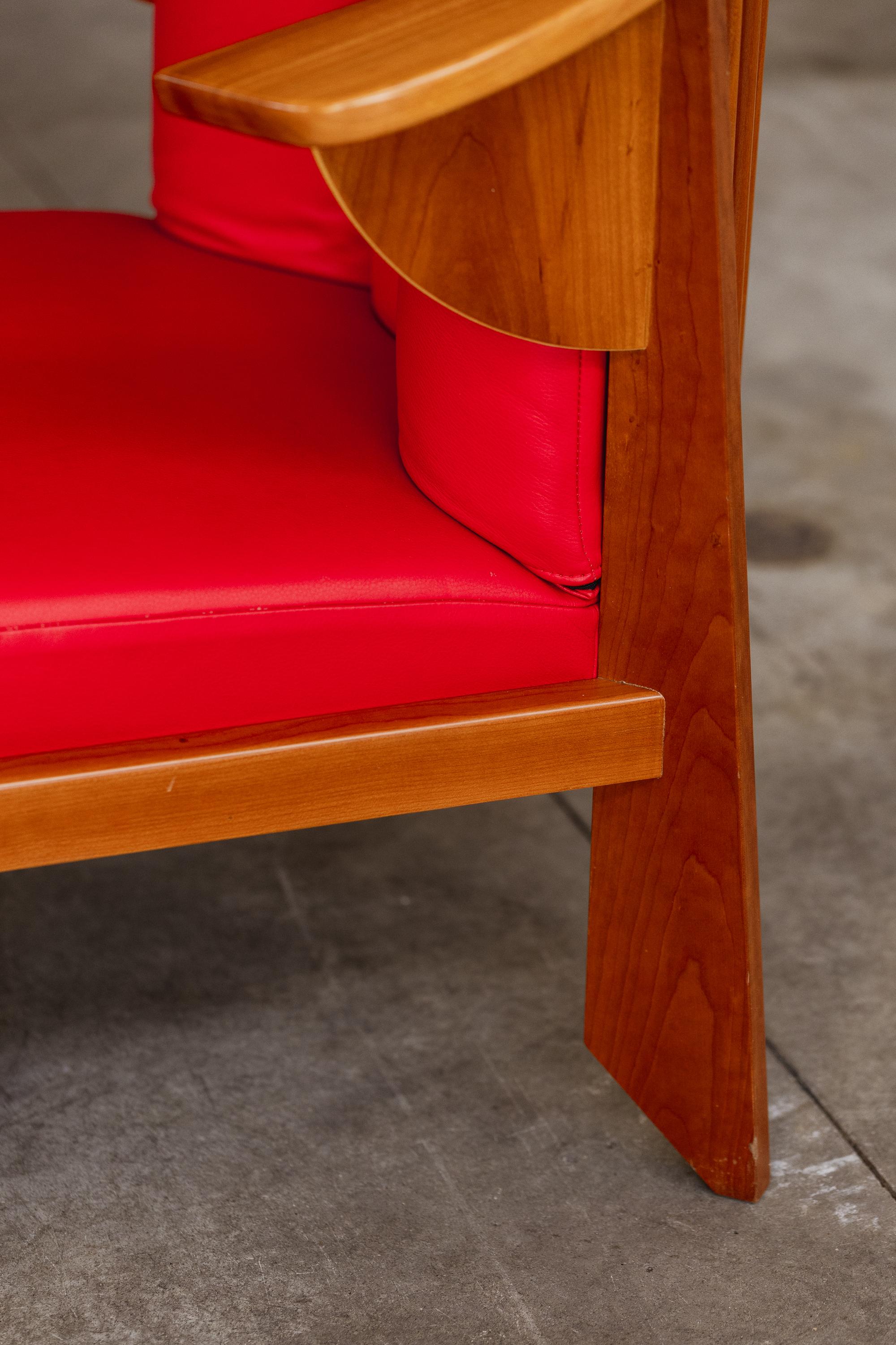 Frank Lloyd Wright Friedman Lounge-Sessel für Cassina, rotes Leder, 1956 (Italienisch) im Angebot