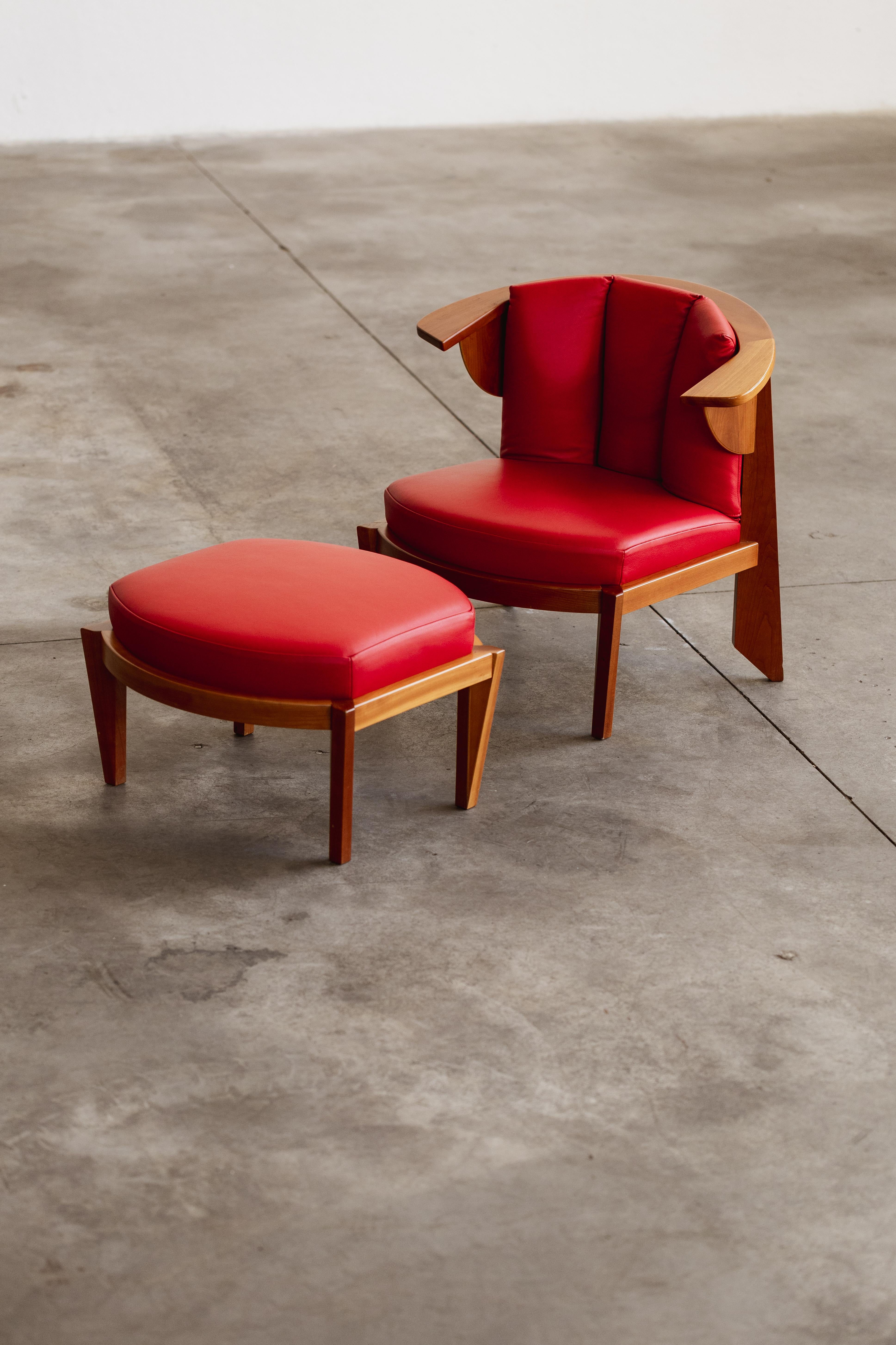 Frank Lloyd Wright Friedman Lounge-Sessel für Cassina, rotes Leder, 1956 im Zustand „Hervorragend“ im Angebot in Lonigo, Veneto
