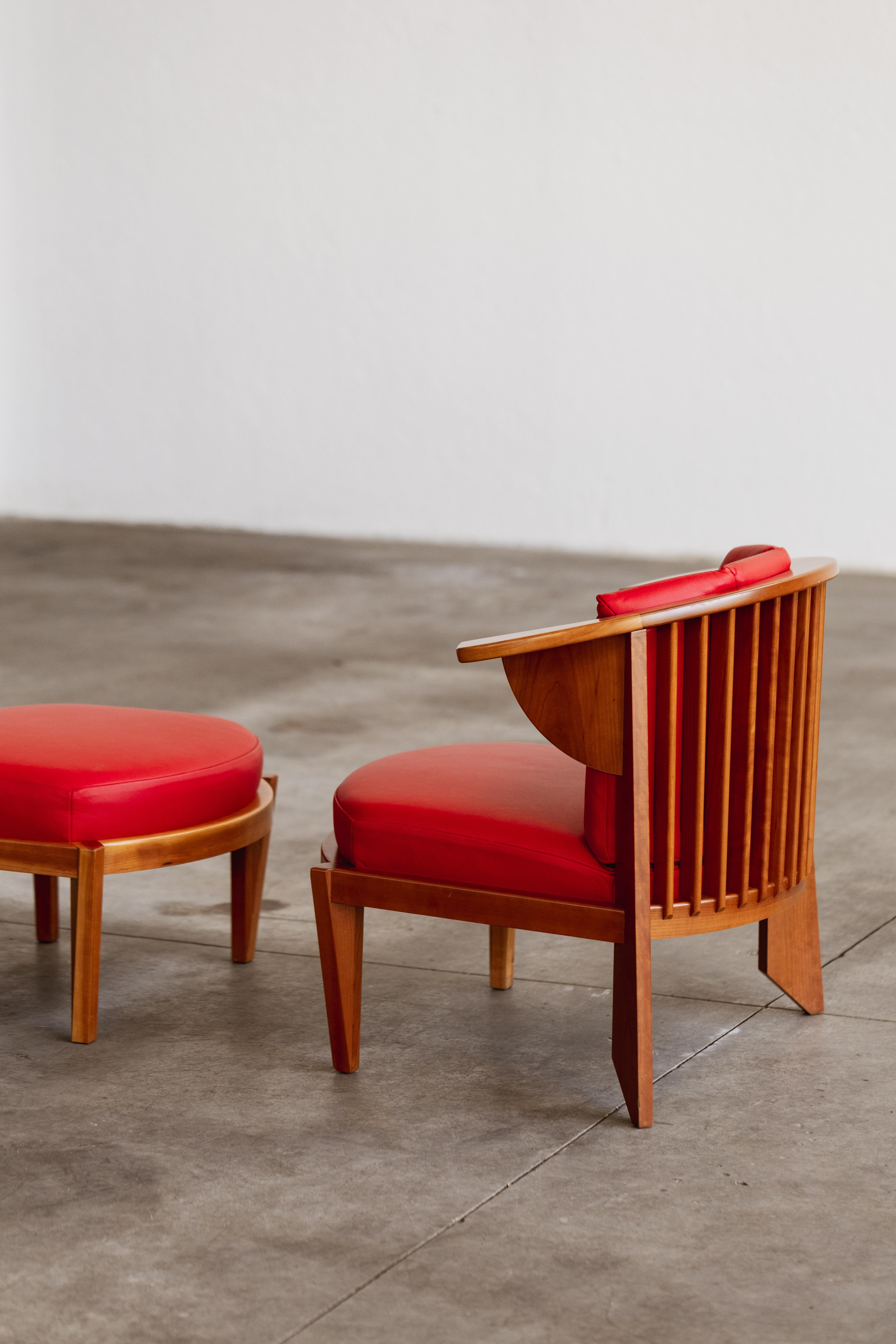 Frank Lloyd Wright Friedman Lounge-Sessel für Cassina, rotes Leder, 1956 im Angebot 1
