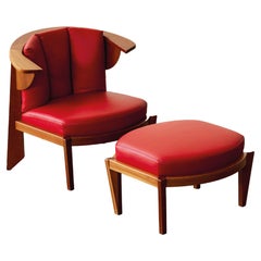 Frank Lloyd Wright “Friedman” Lounge Set for Cassina, Red Leather, 1956