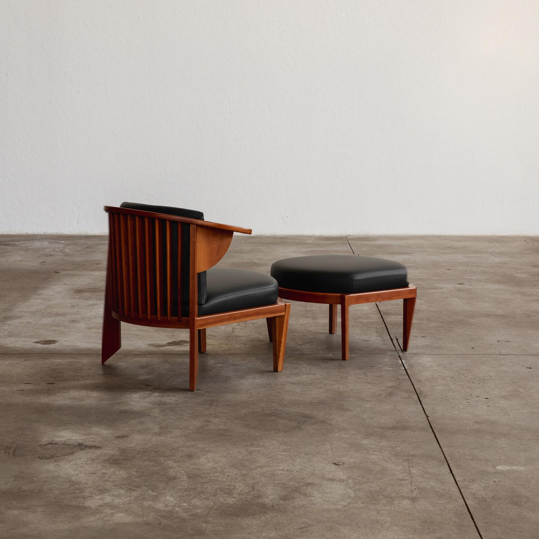 Cuir Frank Lloyd Wright “Friedman” Lounge Set for Cassina, Black Leather, 1956 en vente
