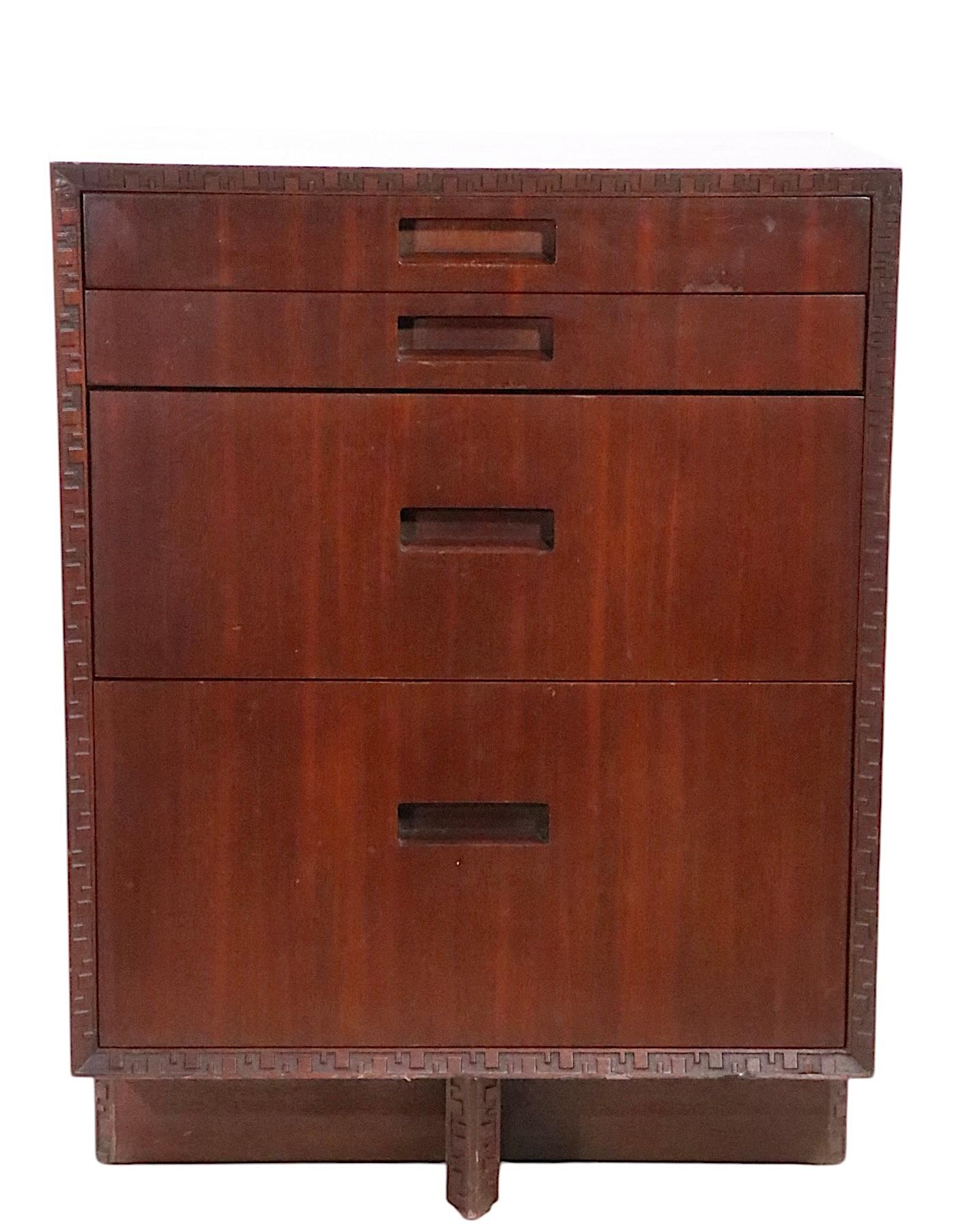 20th Century Frank Lloyd Wright Heritage Henredon  Taliesin Four Drawer Dresser  Nightstand For Sale