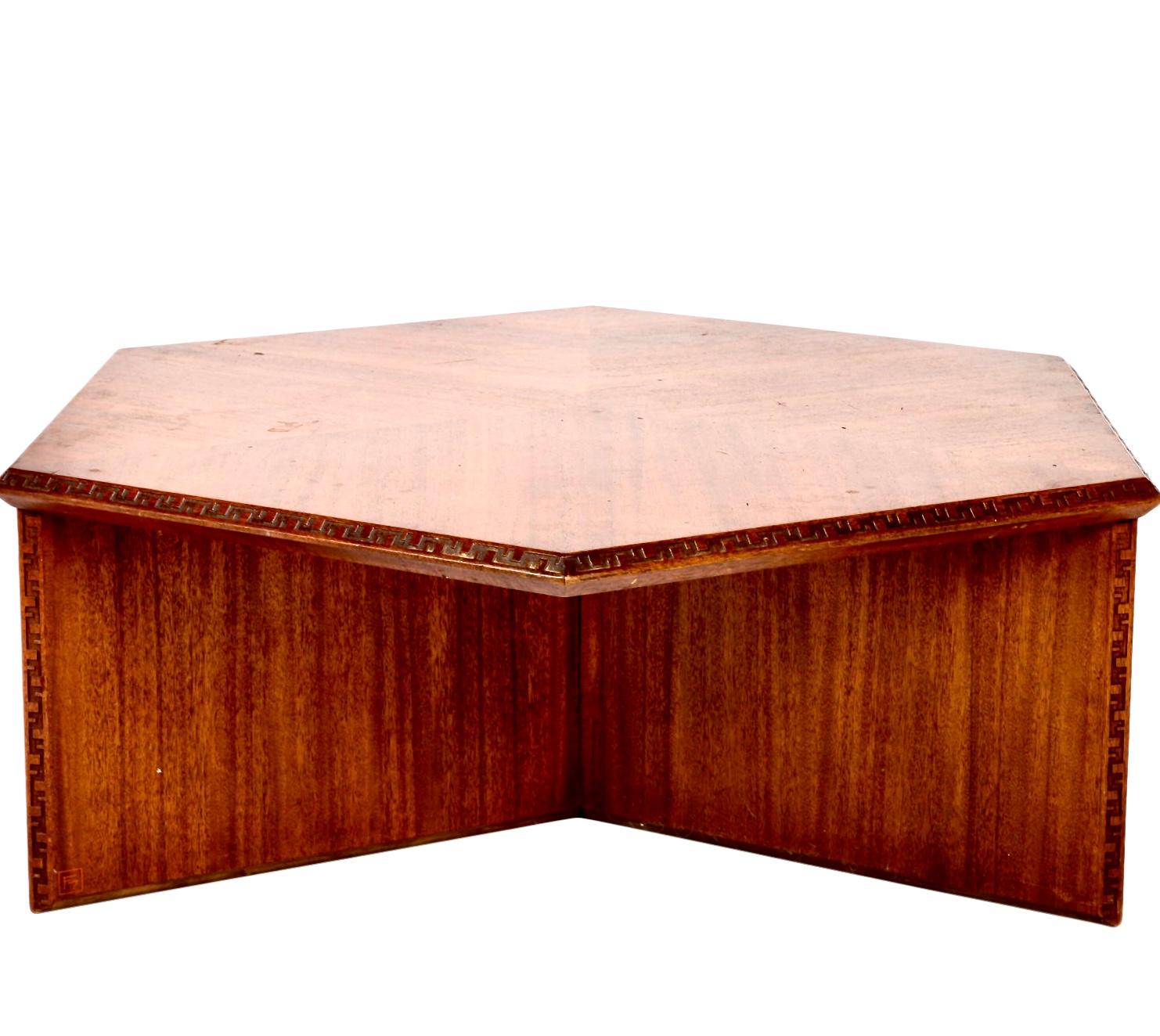 Mid-Century Modern Frank Lloyd Wright Heritage Taliesin Hexagonal Mahogany Coffee Table, 1955