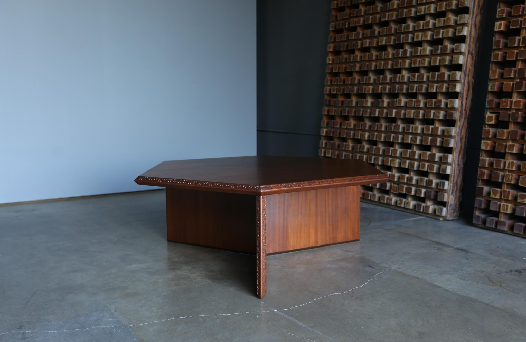 Frank Lloyd Wright hexagonal Taliesin coffee table for Heritage-Henredon, circa 1955.