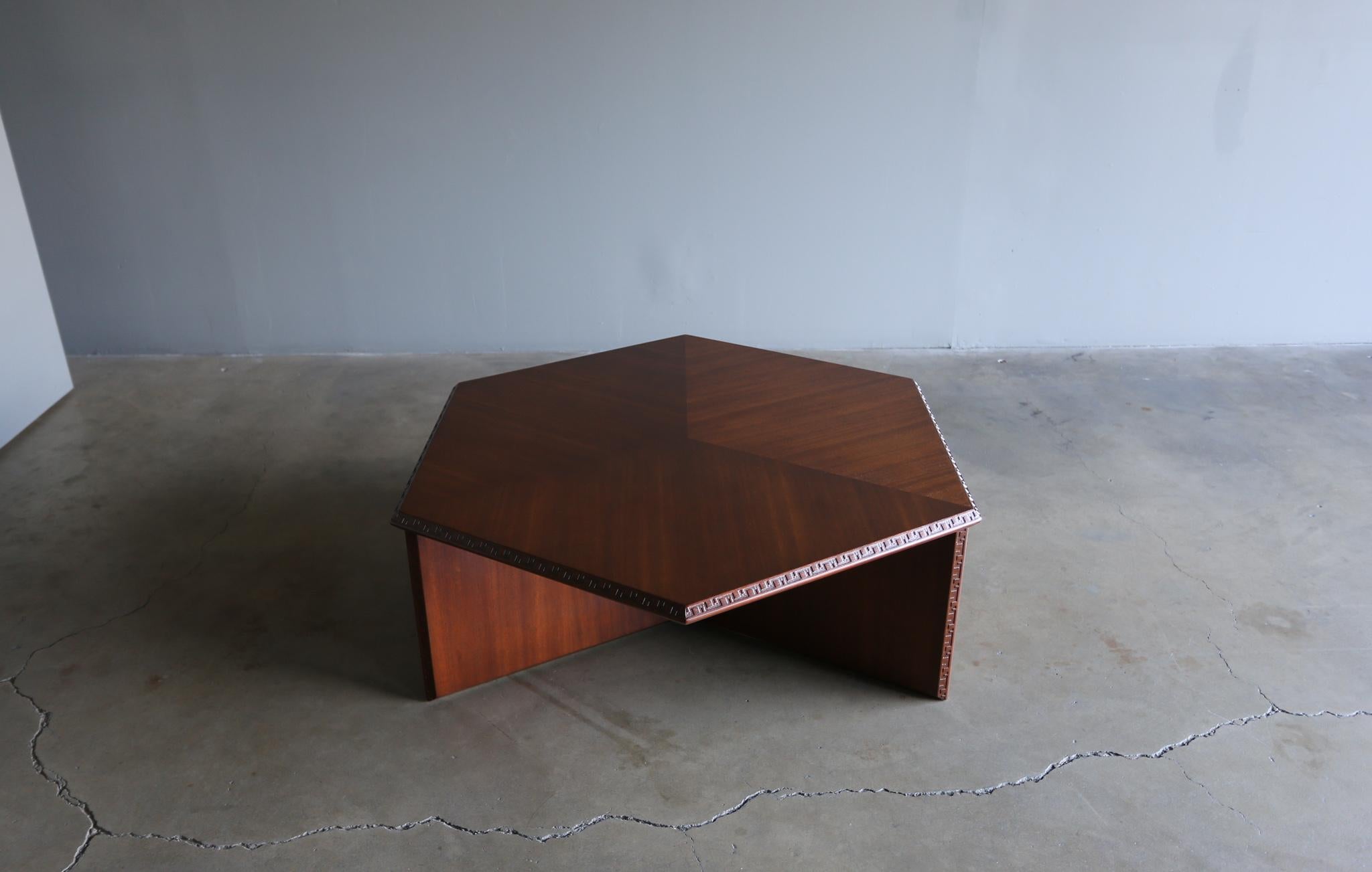 American Frank Lloyd Wright Hexagonal Taliesin Coffee Table, circa 1955