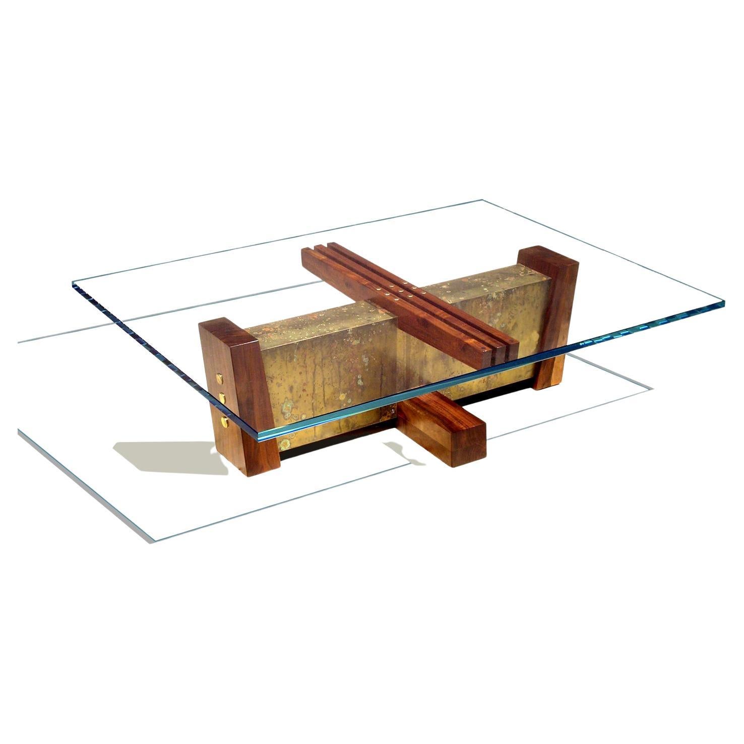 Frank Lloyd Wright Inspired Coffee Table in Walnut and Brass by Florian Roeper For Sale