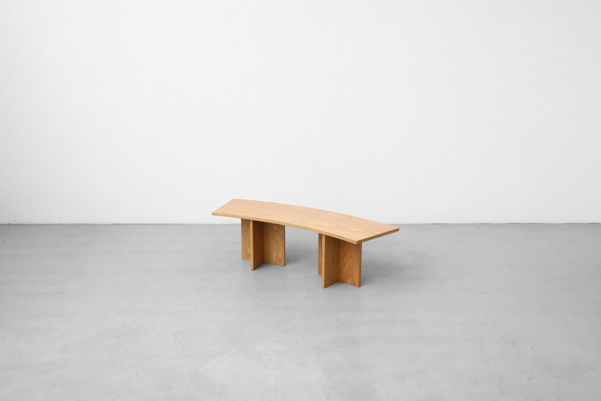 Frank Lloyd Wright Inspired Curved Oak Benches w/ Velvet Cushions 8