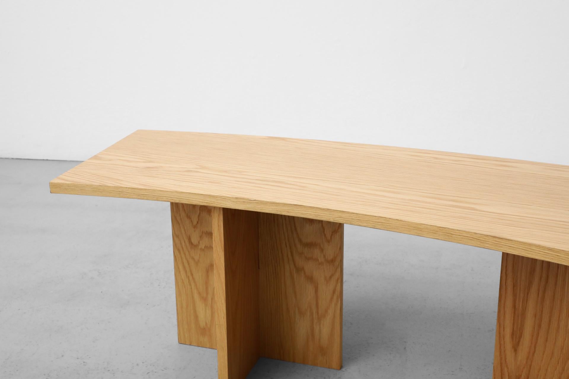 Frank Lloyd Wright Inspired Curved Oak Benches w/ Velvet Cushions 10
