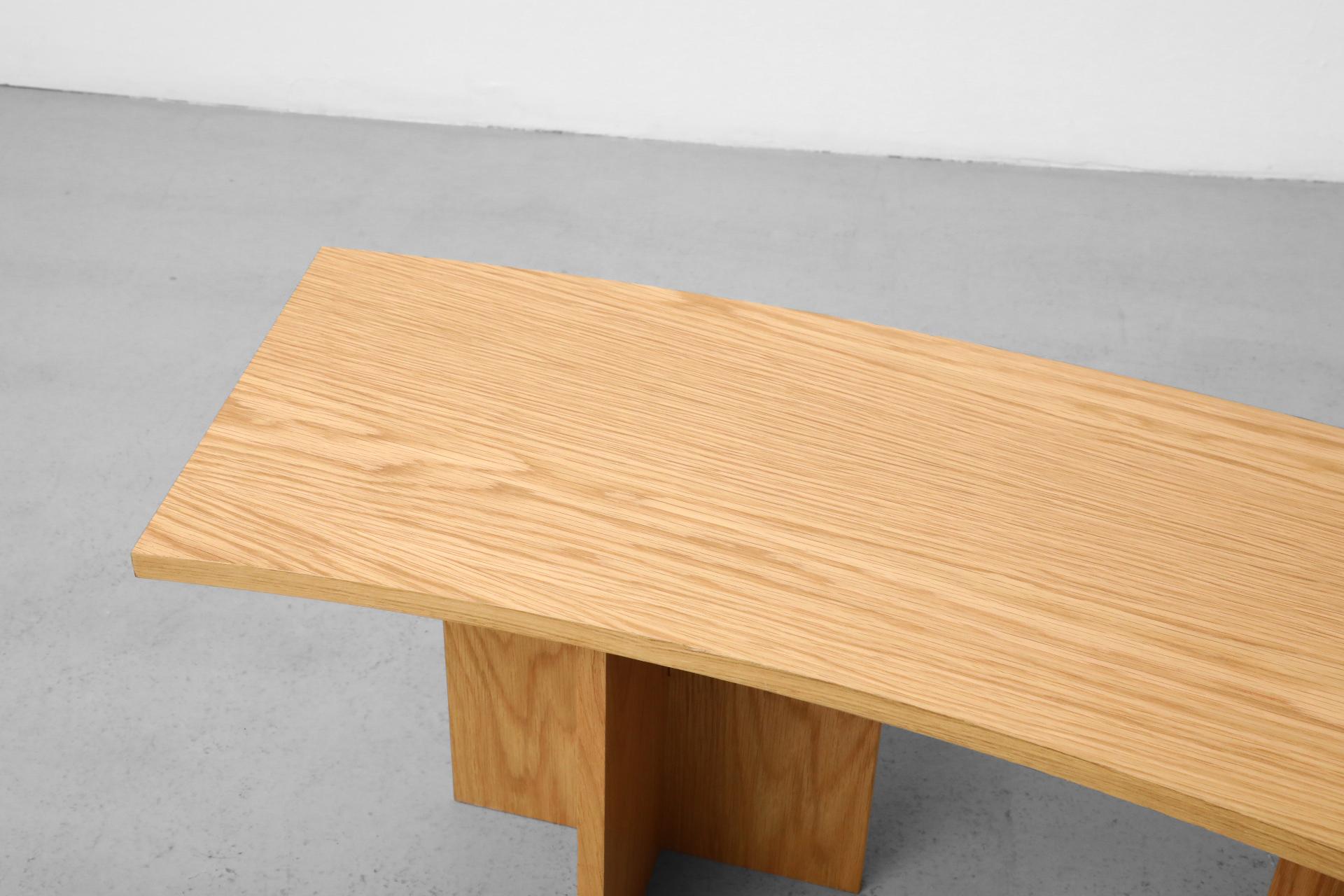 Frank Lloyd Wright Inspired Curved Oak Benches w/ Velvet Cushions 11