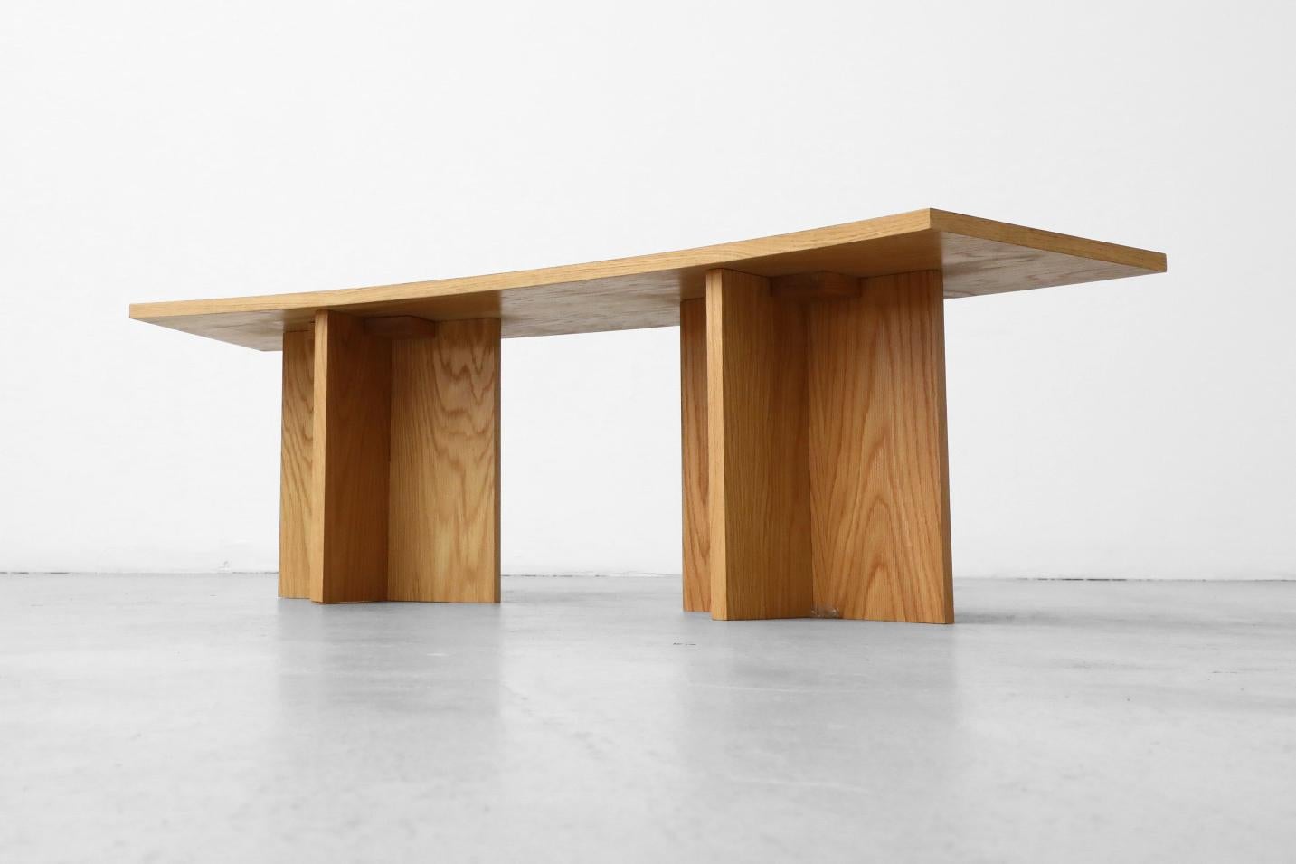 Frank Lloyd Wright Inspired Curved Oak Benches w/ Velvet Cushions 12