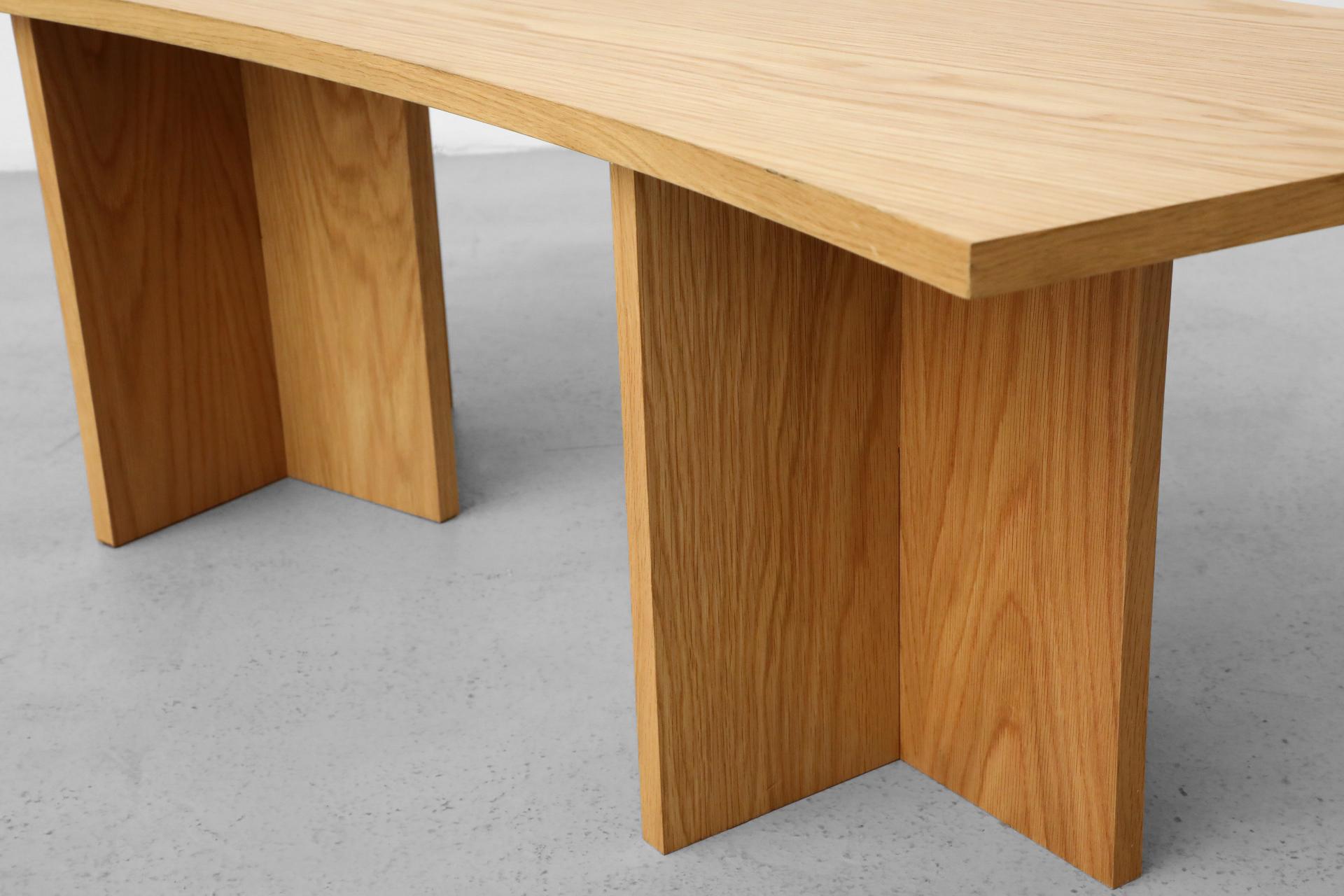 Frank Lloyd Wright Inspired Curved Oak Benches w/ Velvet Cushions 13