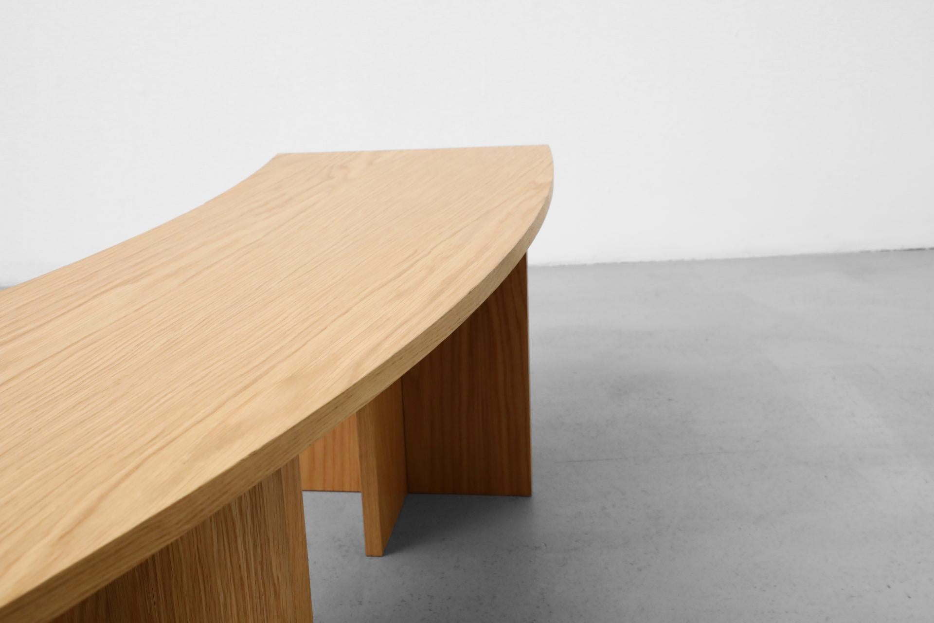 Frank Lloyd Wright Inspired Curved Oak Benches w/ Velvet Cushions 14