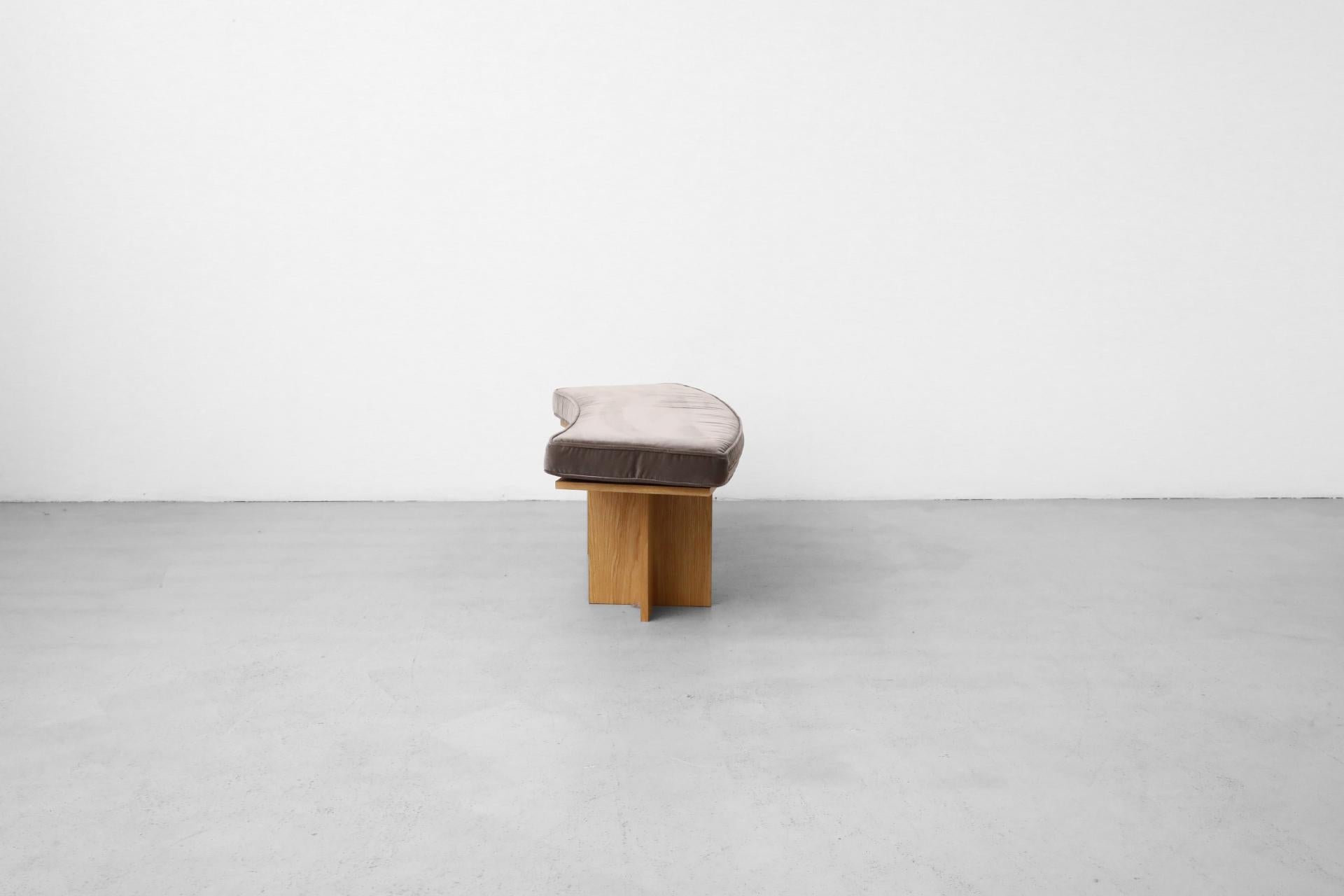 Frank Lloyd Wright Inspired Curved Oak Benches w/ Velvet Cushions 3