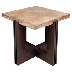 Frank Lloyd Wright Inspired Side Table in Bronze and Ebonized Walnut