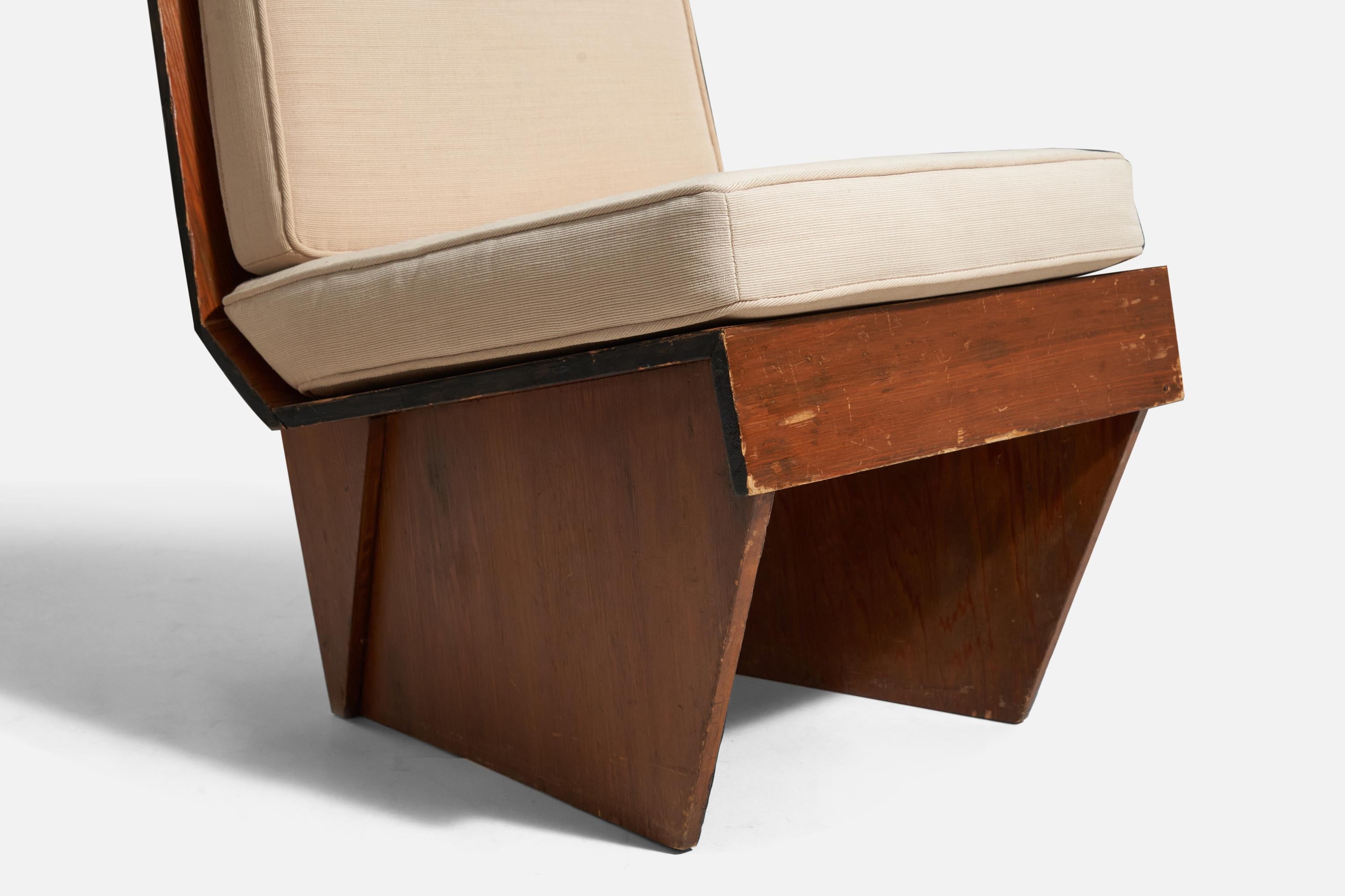 Mid-Century Modern Frank Lloyd Wright, Lounge Chair, Wood, Fabric, United States, 1938 For Sale