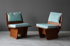 Frank Lloyd Wright Lounge chairs, Unitarian Church, Plywood, Steel, Fabric, 1951
