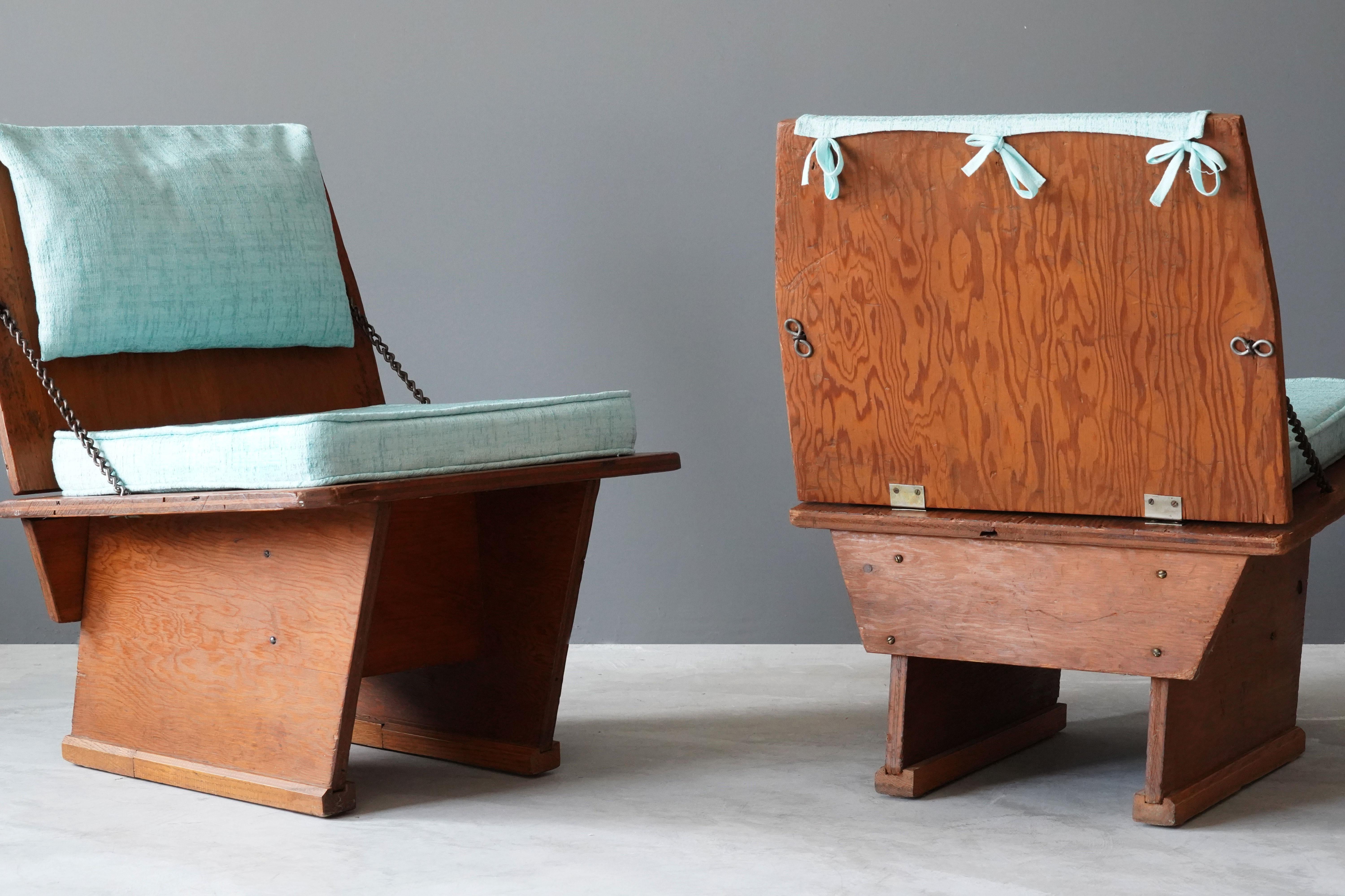 Frank Lloyd Wright Lounge-Stühle:: Unitarische Kirche:: Sperrholz:: Stahl:: Stoff:: 1951 im Zustand „Gut“ in High Point, NC