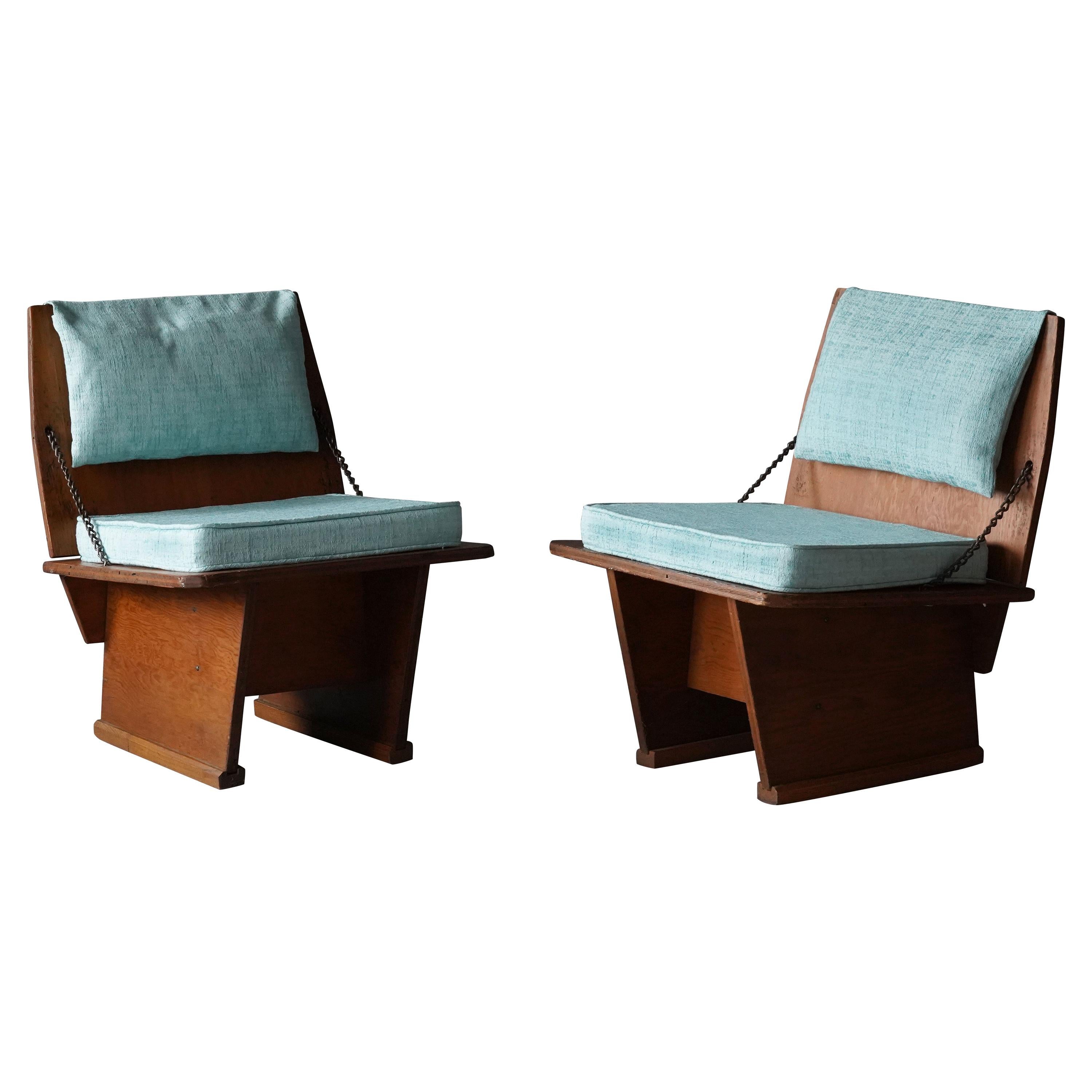Frank Lloyd Wright Lounge chairs, Unitarian Church, Plywood, Steel, Fabric, 1951