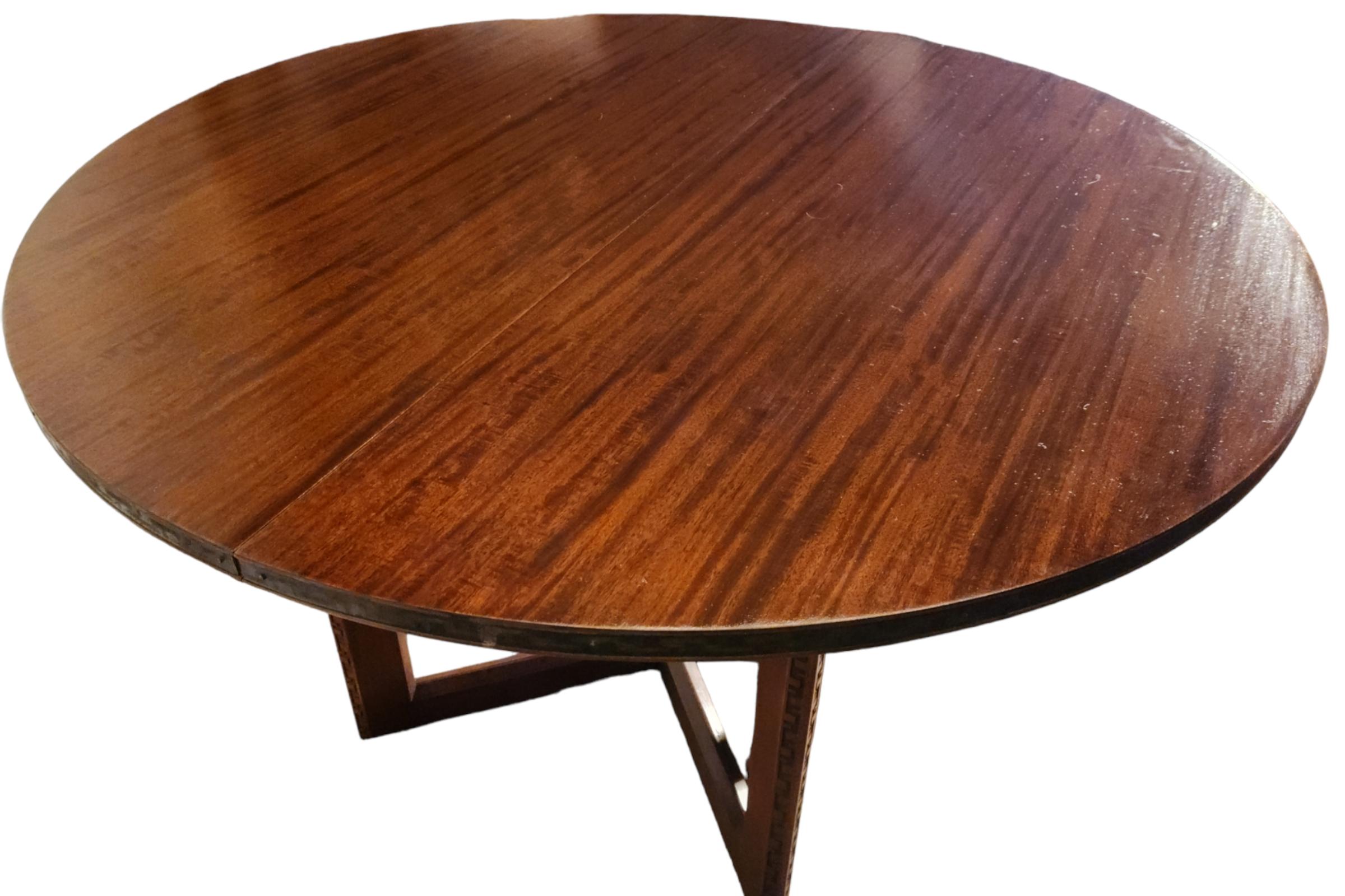 Carved Frank Lloyd Wright Mahogany Dining Table Taliesin Heritage Henredon #2000, 1955