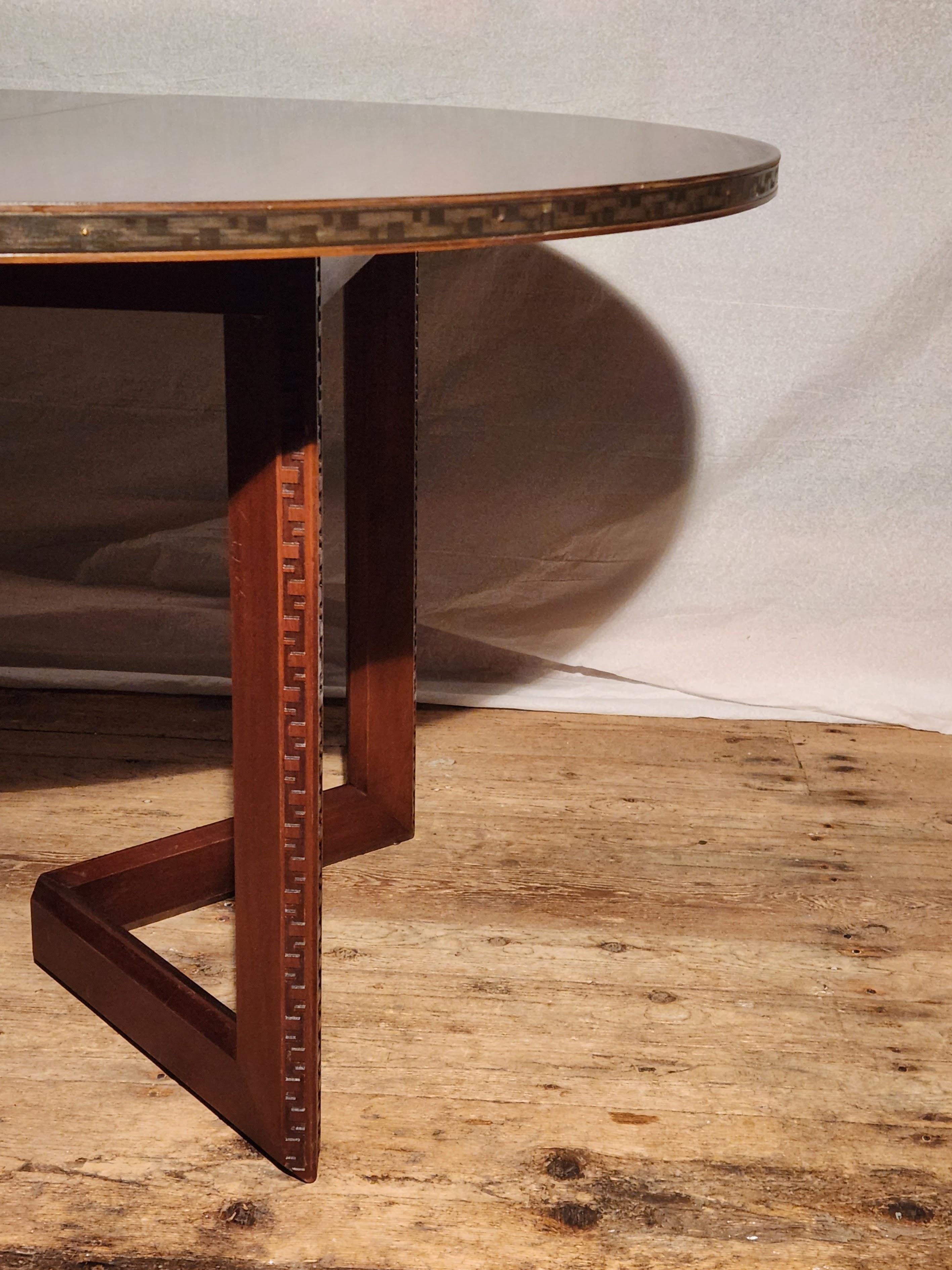 Copper Frank Lloyd Wright Mahogany Dining Table Taliesin Heritage Henredon #2000, 1955