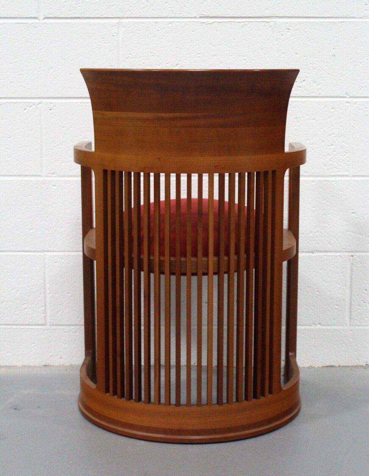Frank Lloyd Wright for Cassina Prairie Mission Style Cherry Barrel Chair 1