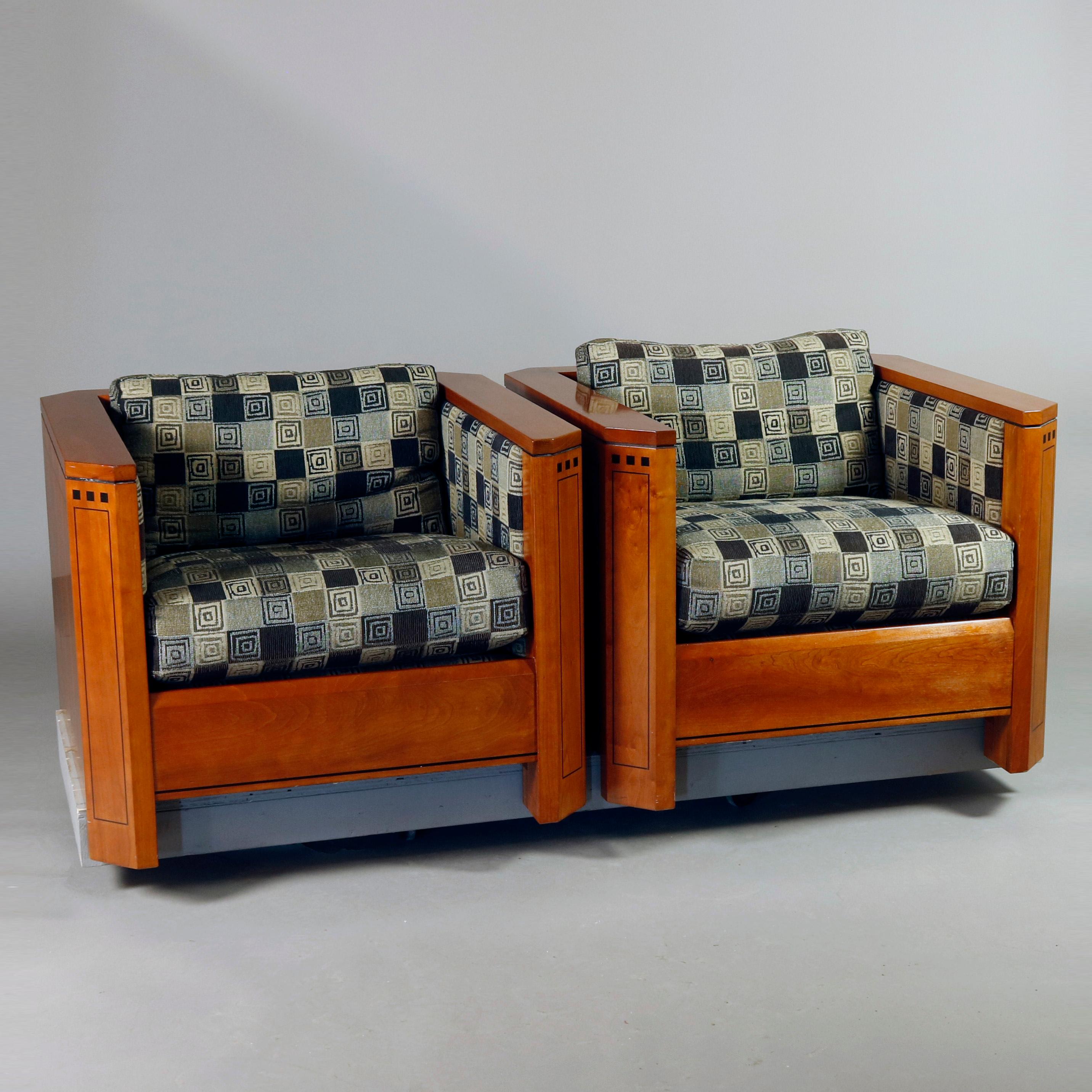 Frank Lloyd Wright Prairie School Arts & Crafts Style Cherry Cube Chairs 3