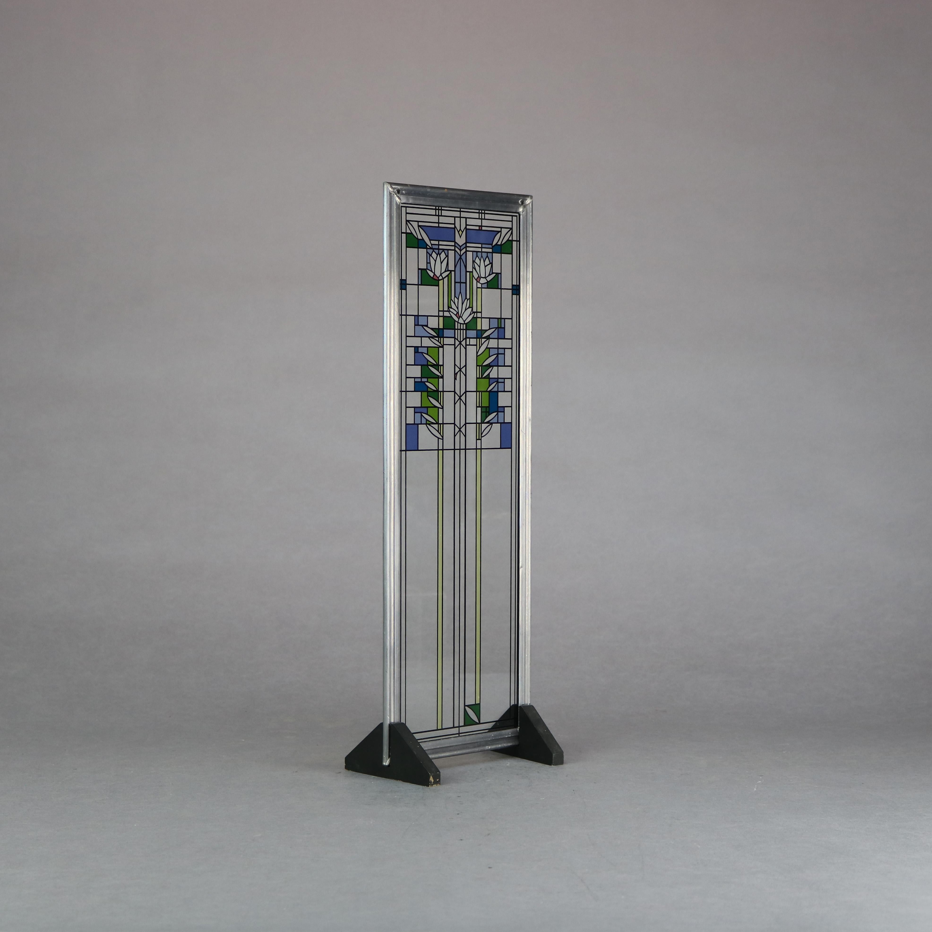 Frank Lloyd Wright Prairie School Enameled Glass Panel, 20th C 3