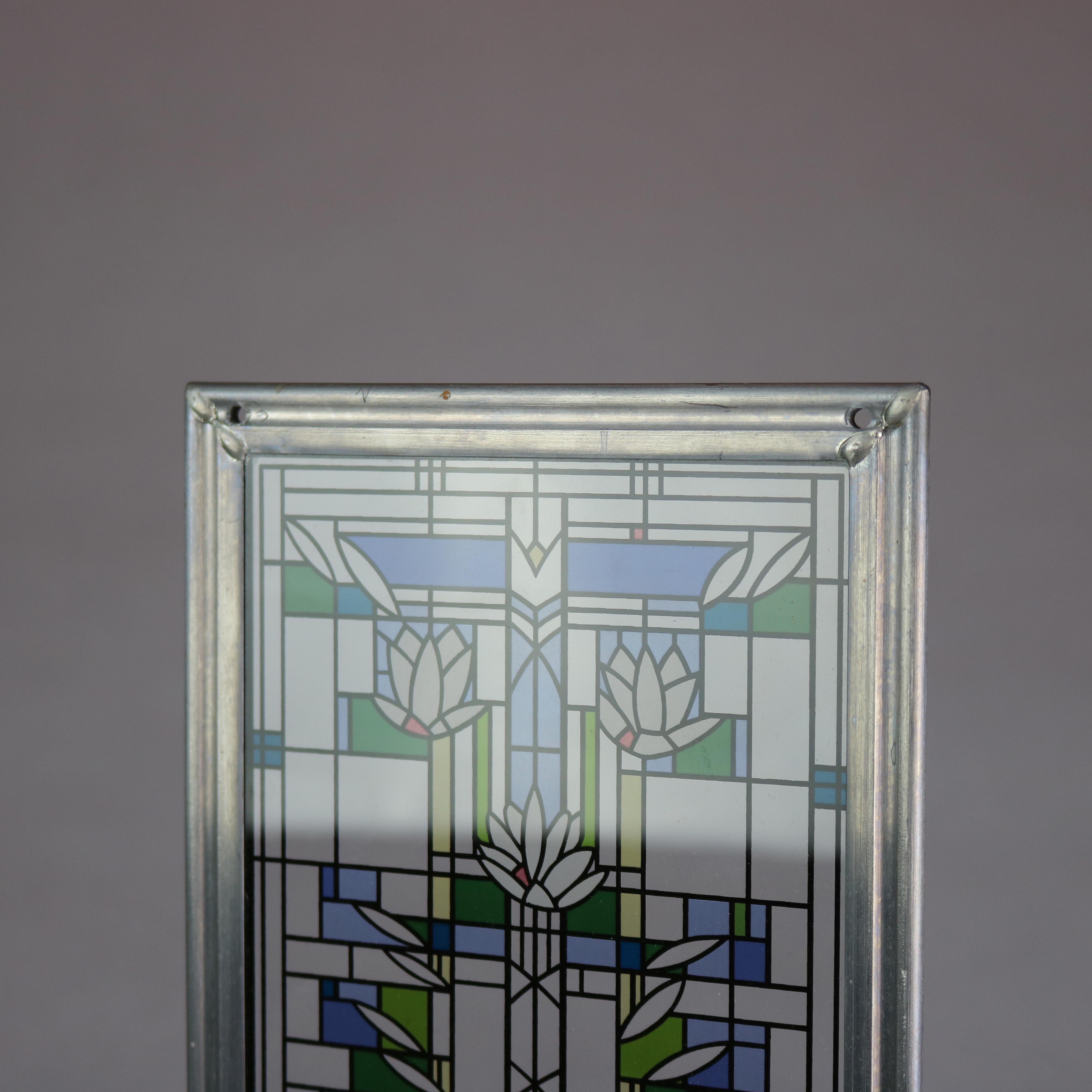 Arts and Crafts Frank Lloyd Wright Prairie School Enameled Glass Panel, 20th C