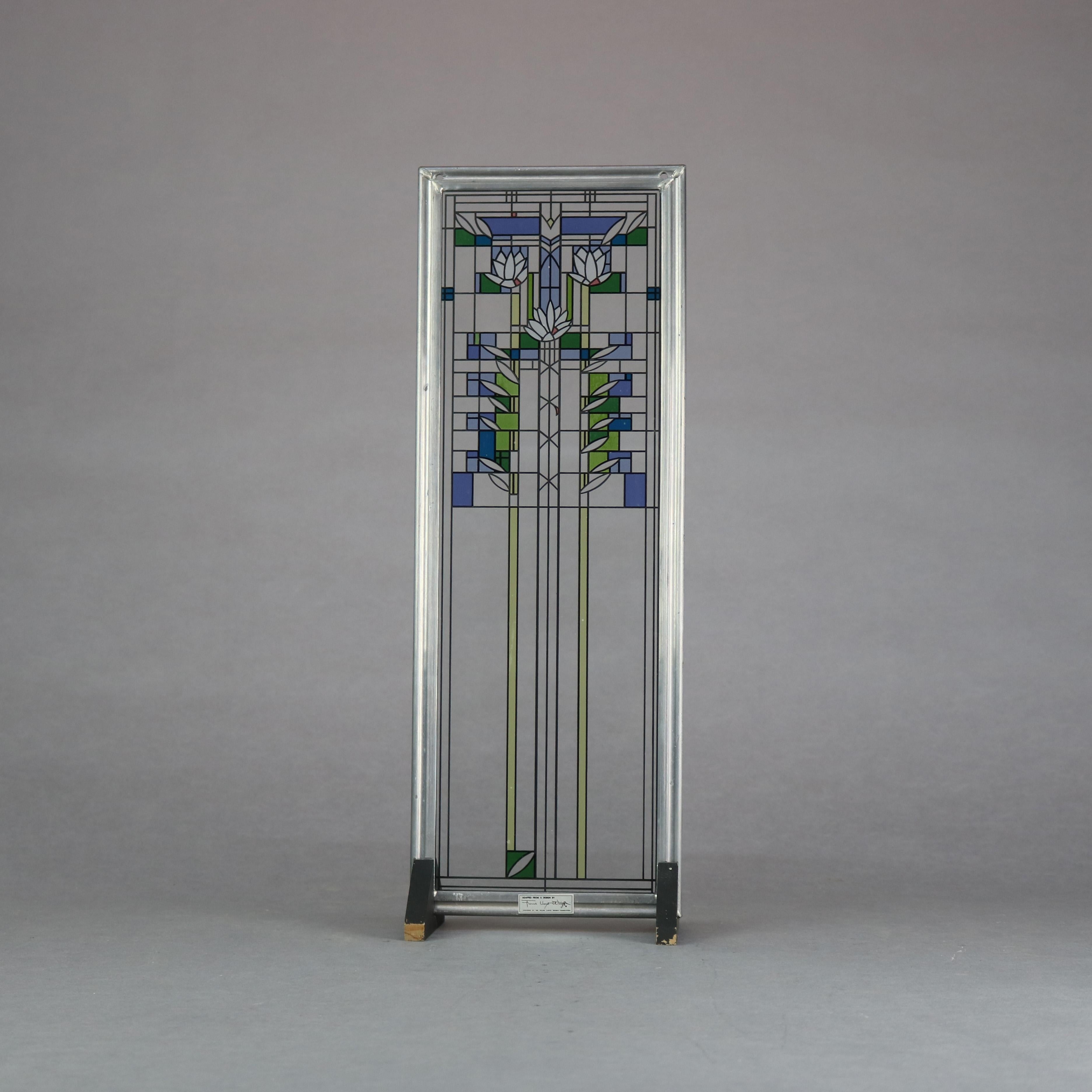 Frank Lloyd Wright Prairie School Enameled Glass Panel, 20th C 1