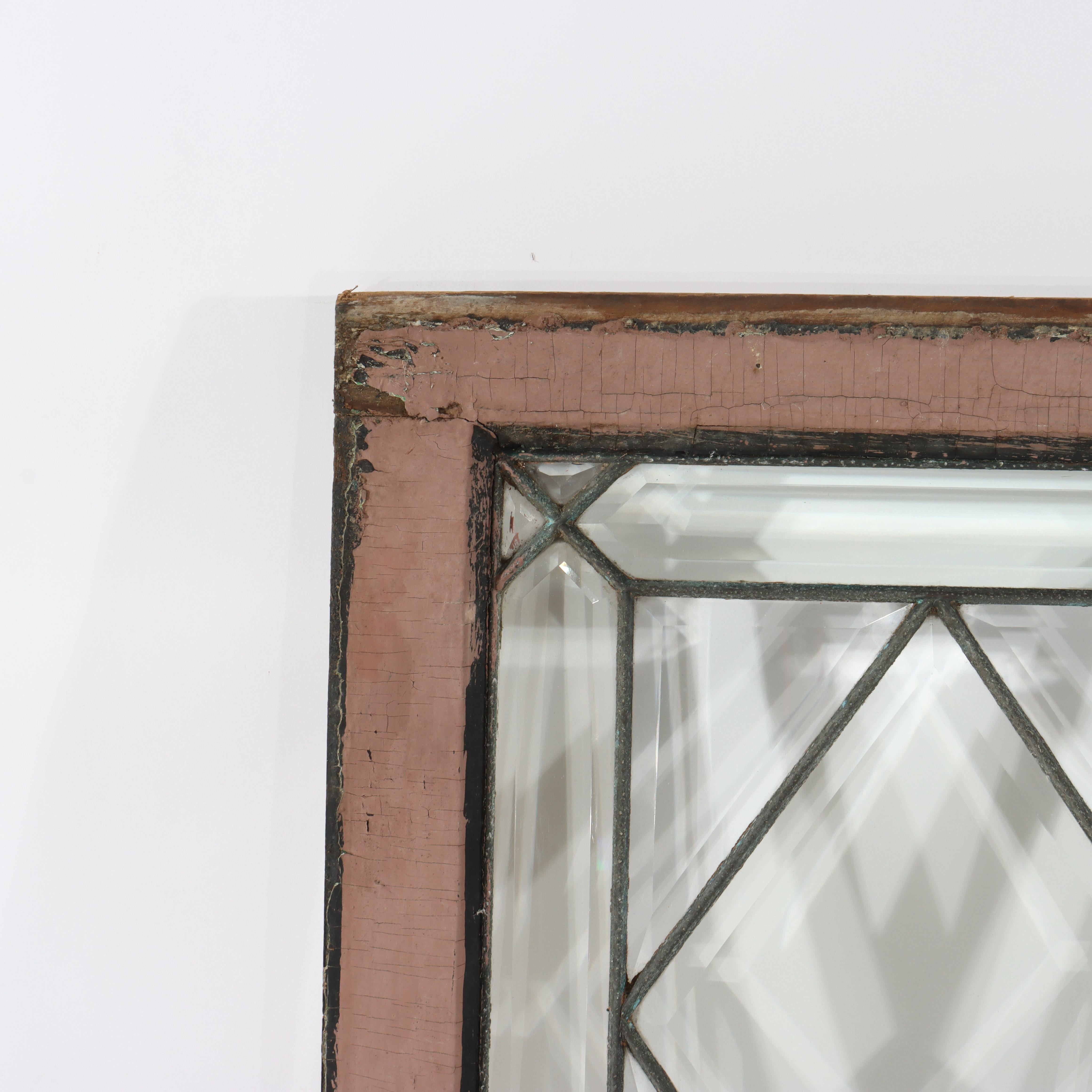 Frank Lloyd Wright School Architectural Beveled Leaded Glass Window c1920 In Good Condition In Big Flats, NY