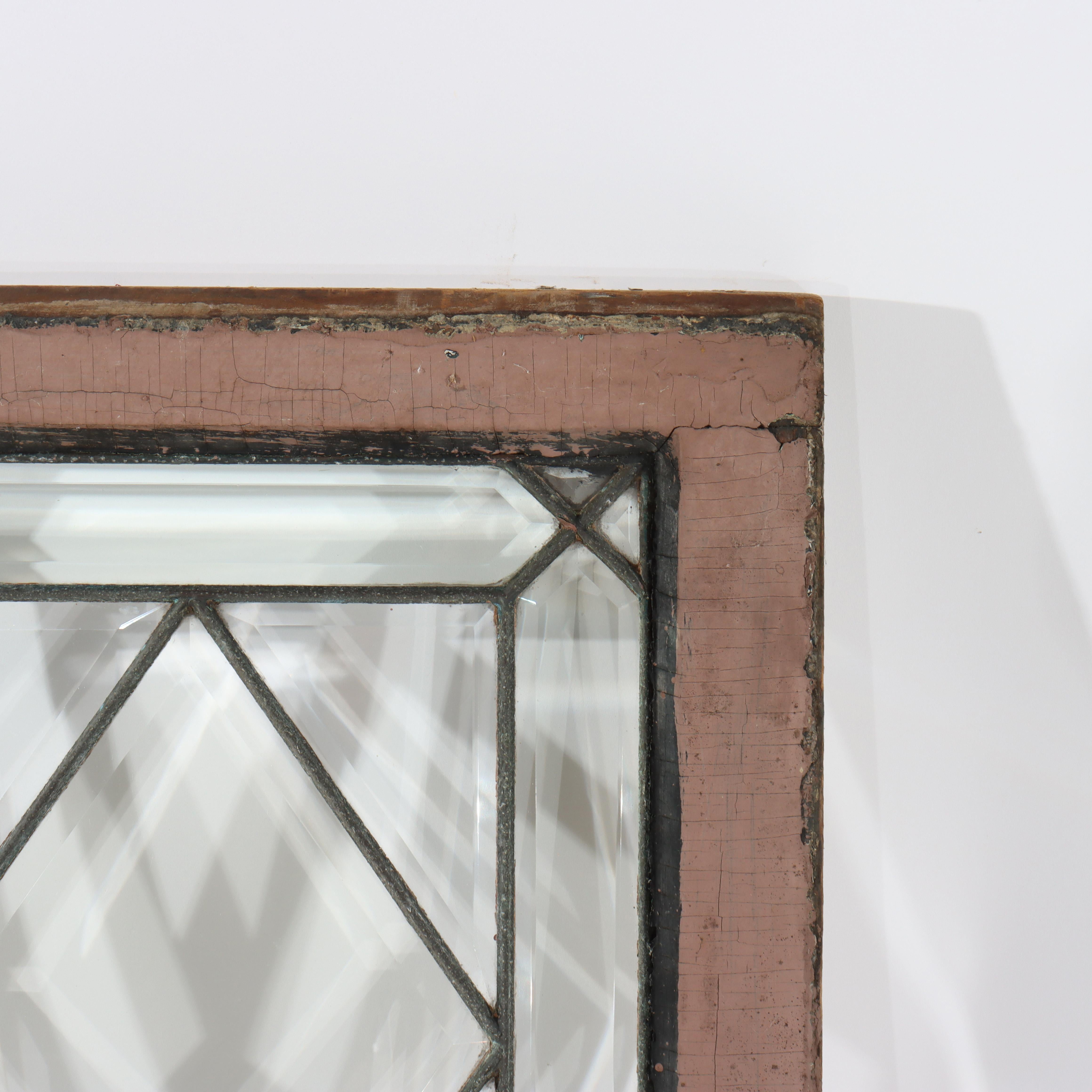 20th Century Frank Lloyd Wright School Architectural Beveled Leaded Glass Window c1920