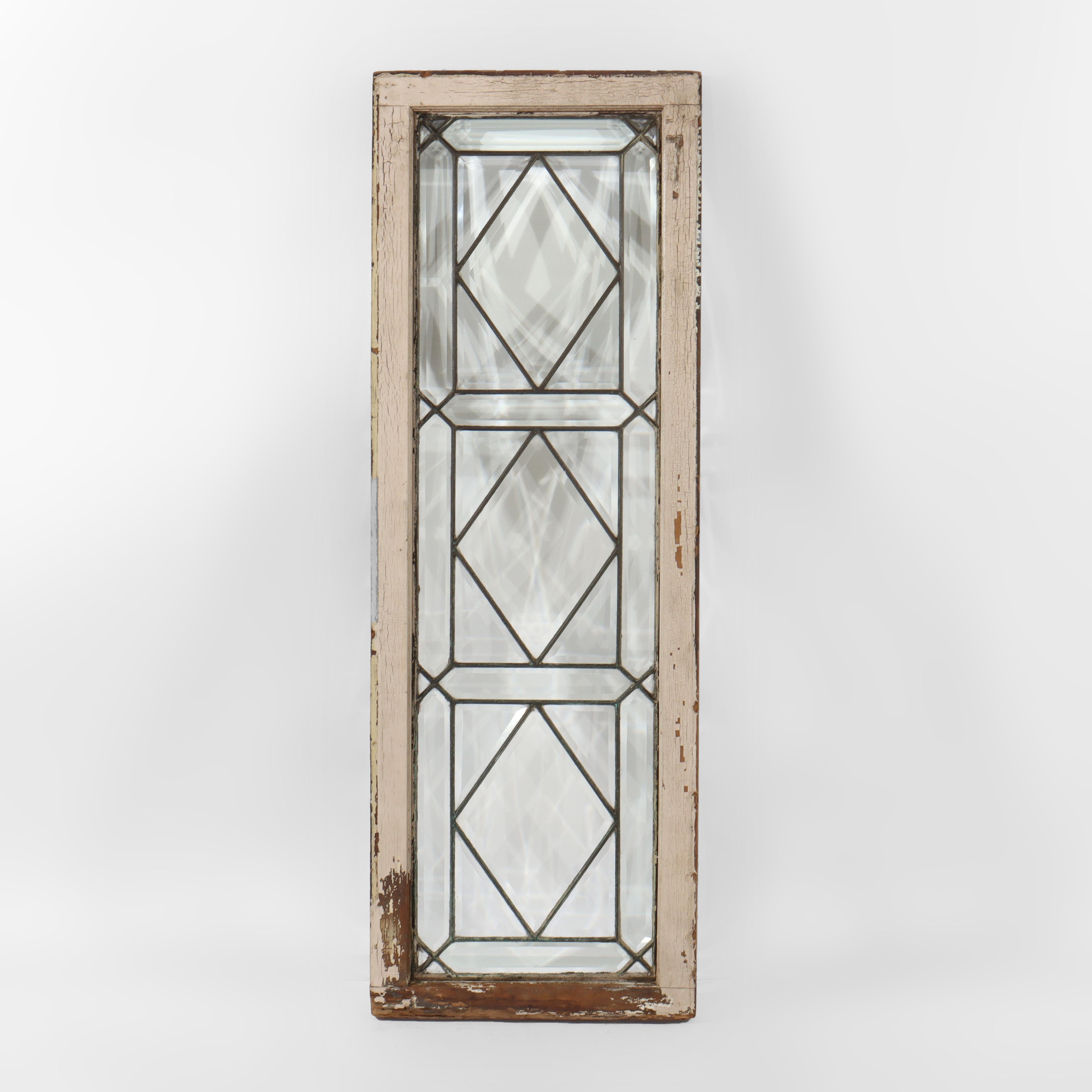 Frank Lloyd Wright School Architectural Beveled Leaded Glass Window c1920 1