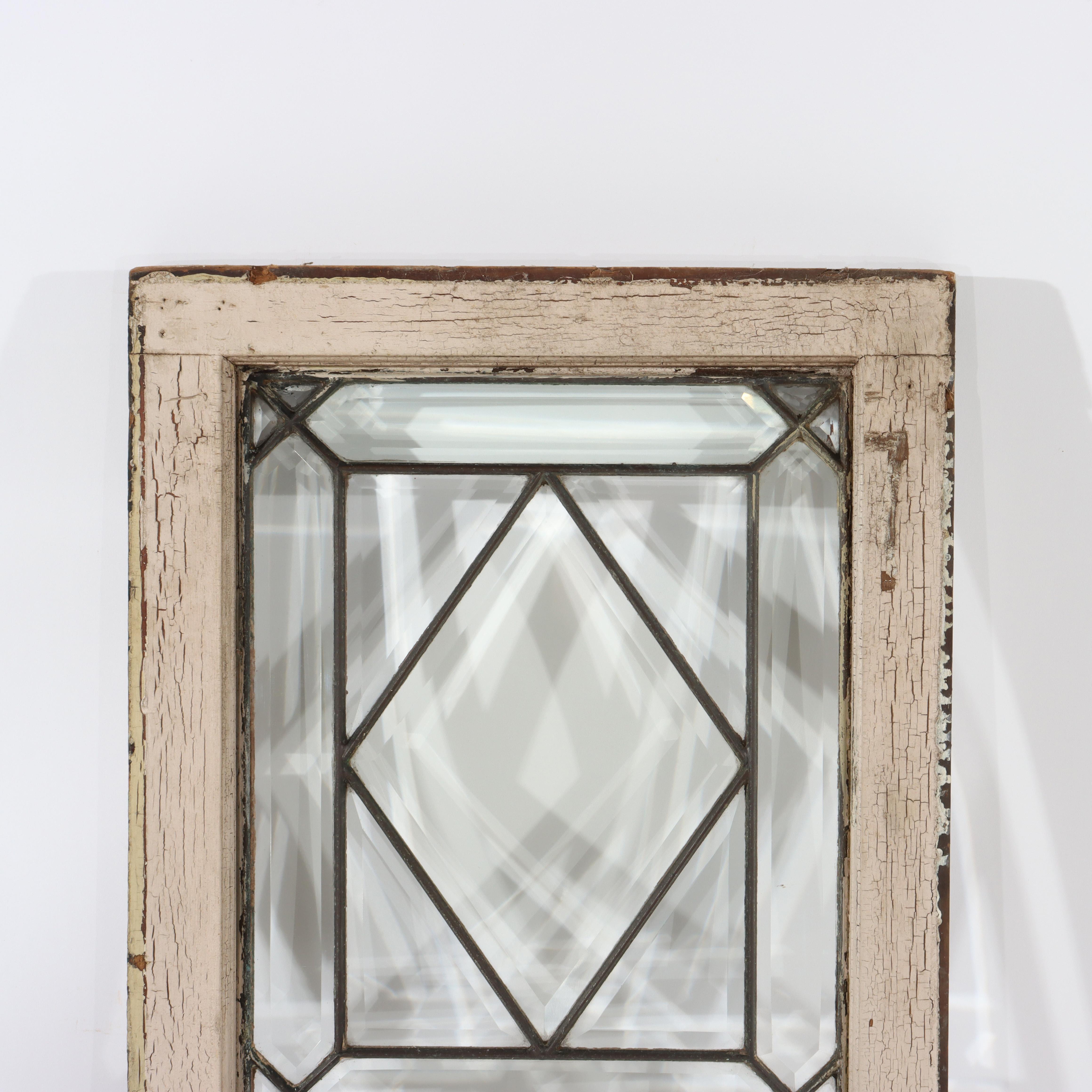 Frank Lloyd Wright School Architectural Beveled Leaded Glass Window c1920 3