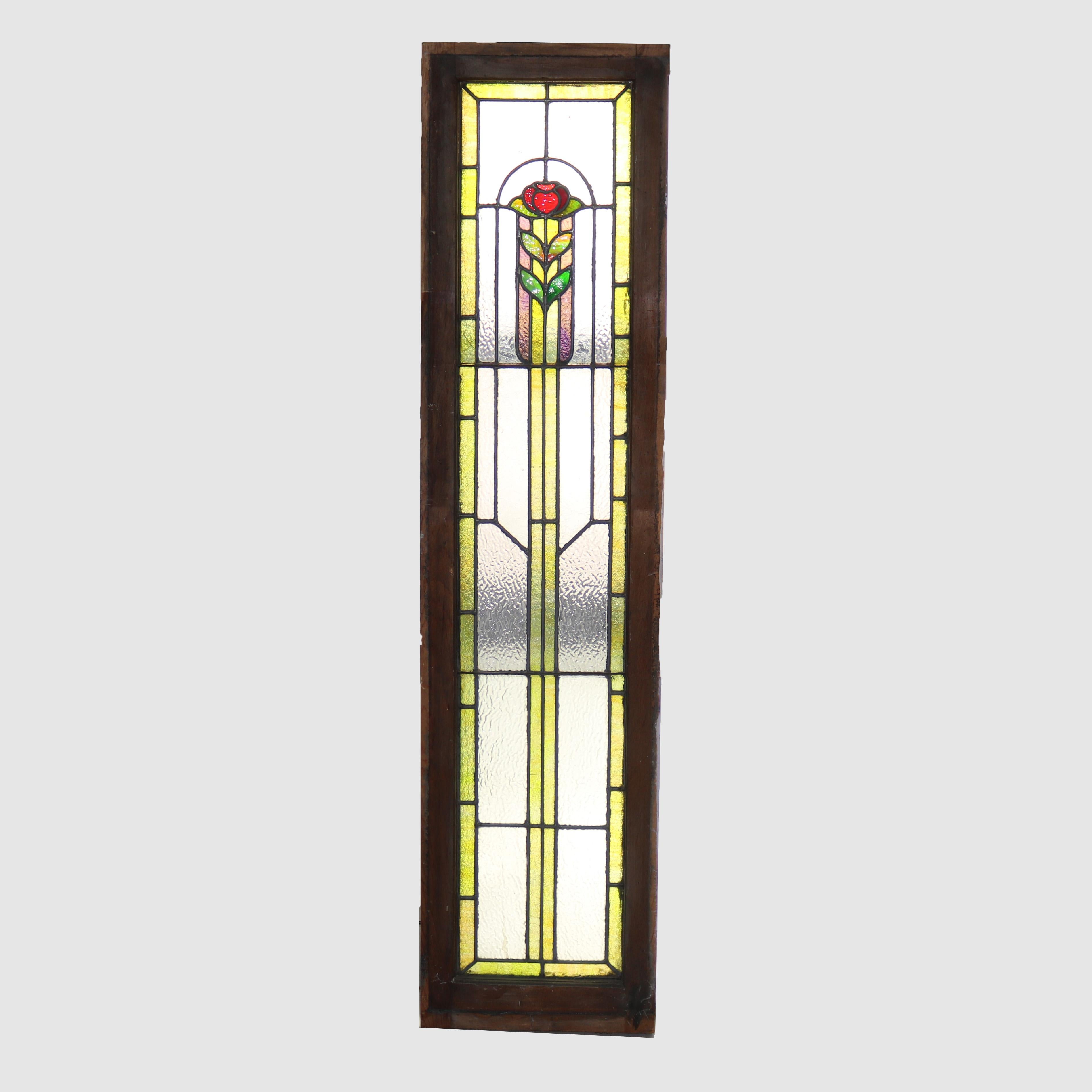 20th Century Frank Lloyd Wright School Arts and Crafts Stained Glass Window C1920