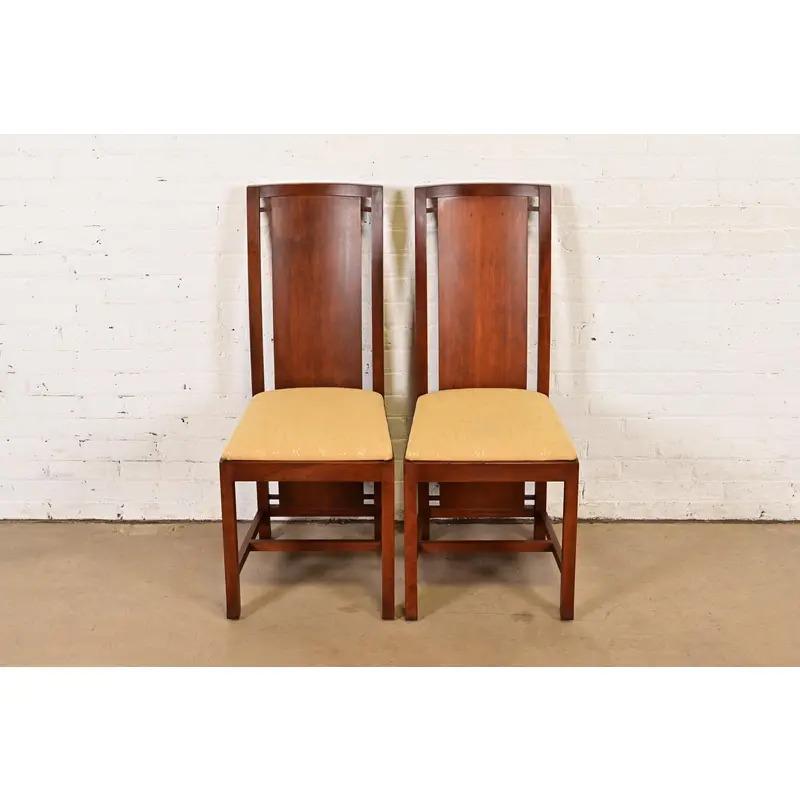 Mid-Century Modern Frank Lloyd Wright Sculpted Mahogany Side Chairs or Dining Chairs, Pair For Sale