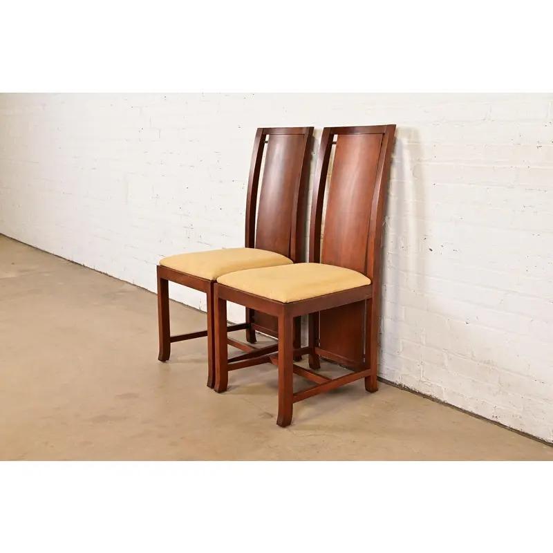 American Frank Lloyd Wright Sculpted Mahogany Side Chairs or Dining Chairs, Pair For Sale