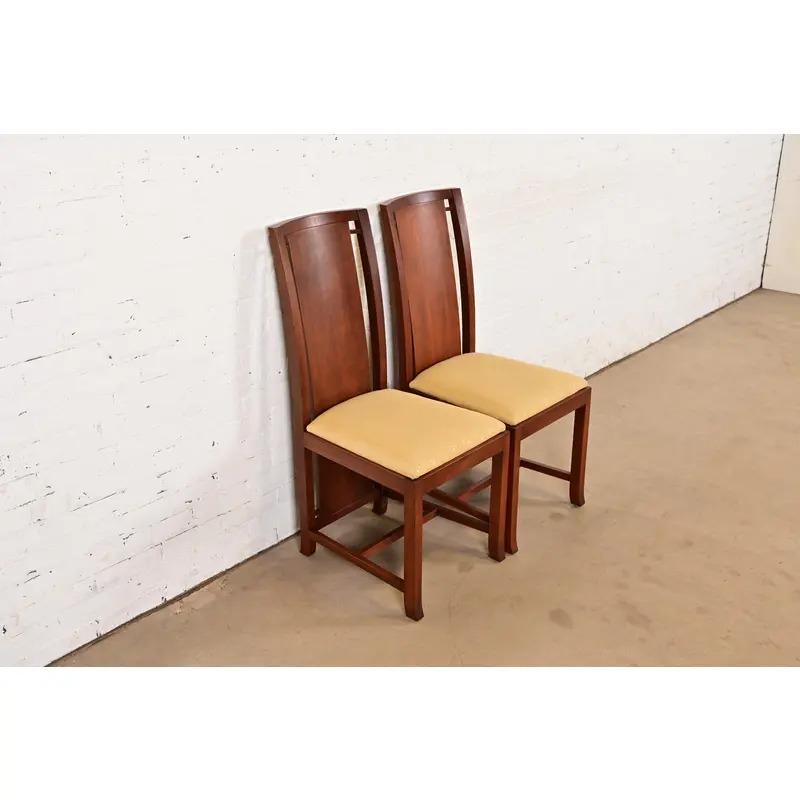 Frank Lloyd Wright Sculpted Mahogany Side Chairs or Dining Chairs, Pair In Good Condition For Sale In South Bend, IN